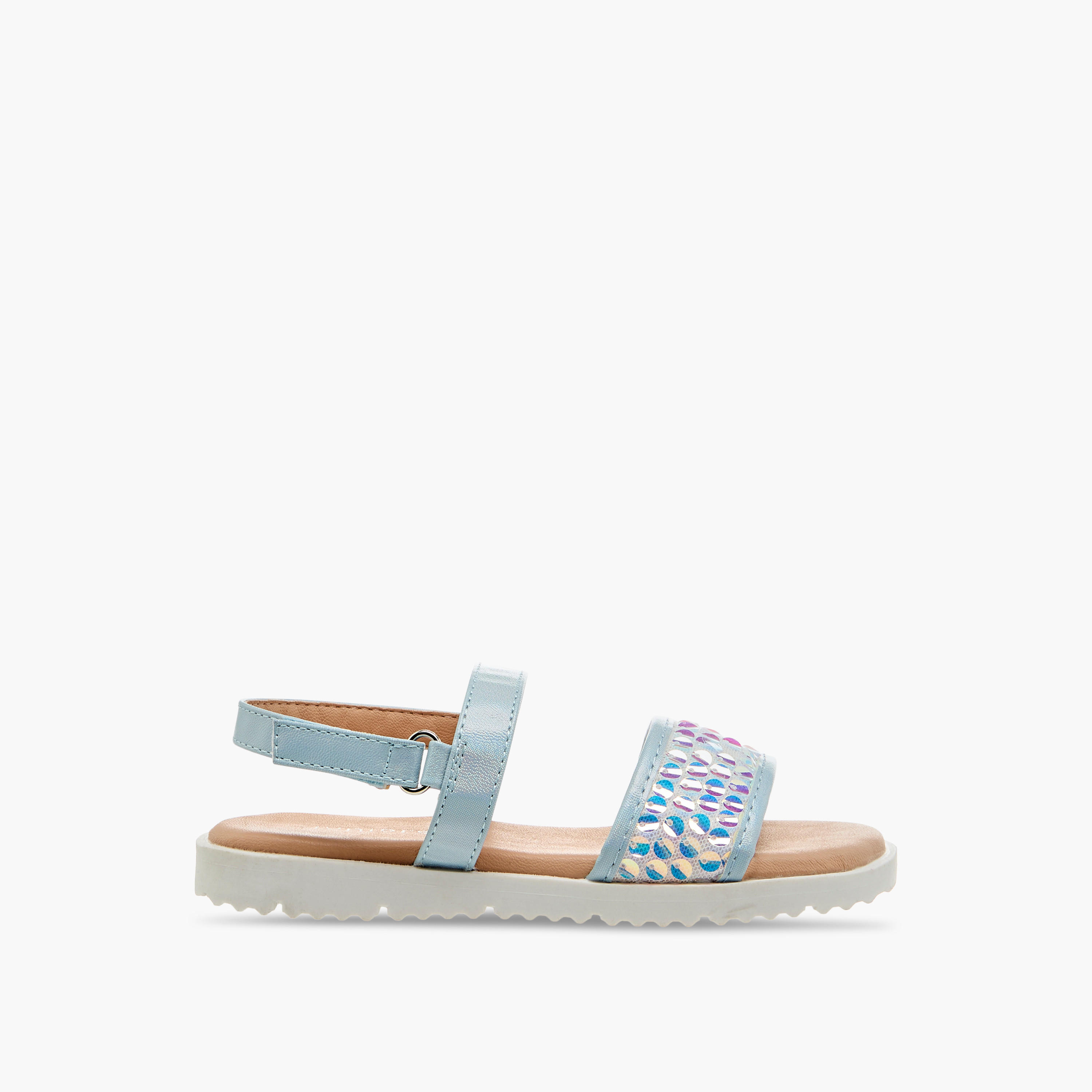 Juniors Sequin Embellished Strappy Sandals with Hook and Loop Closure-girls-shoes-sandals-image-2