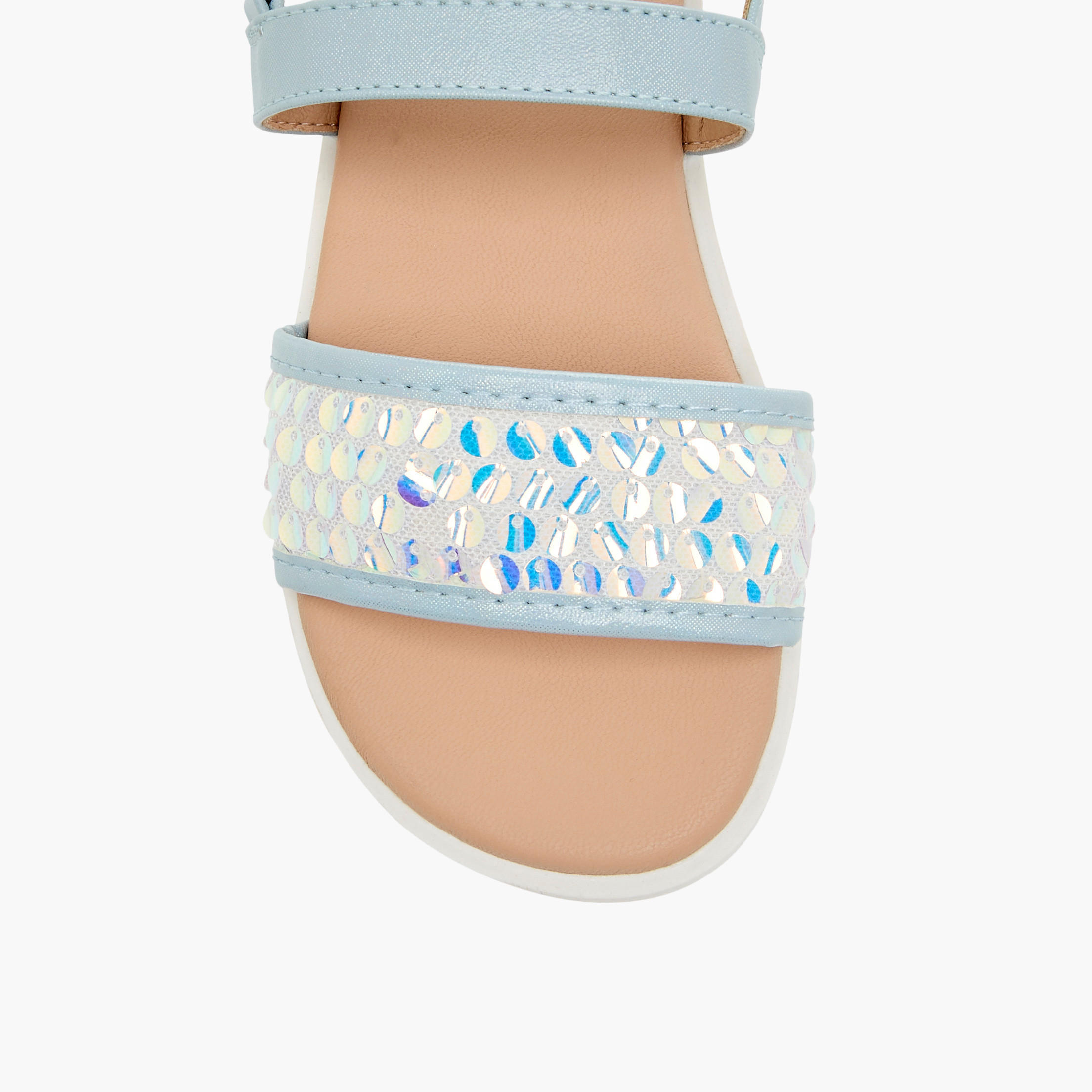 Juniors Sequin Embellished Strappy Sandals with Hook and Loop Closure-girls-shoes-sandals-image-3