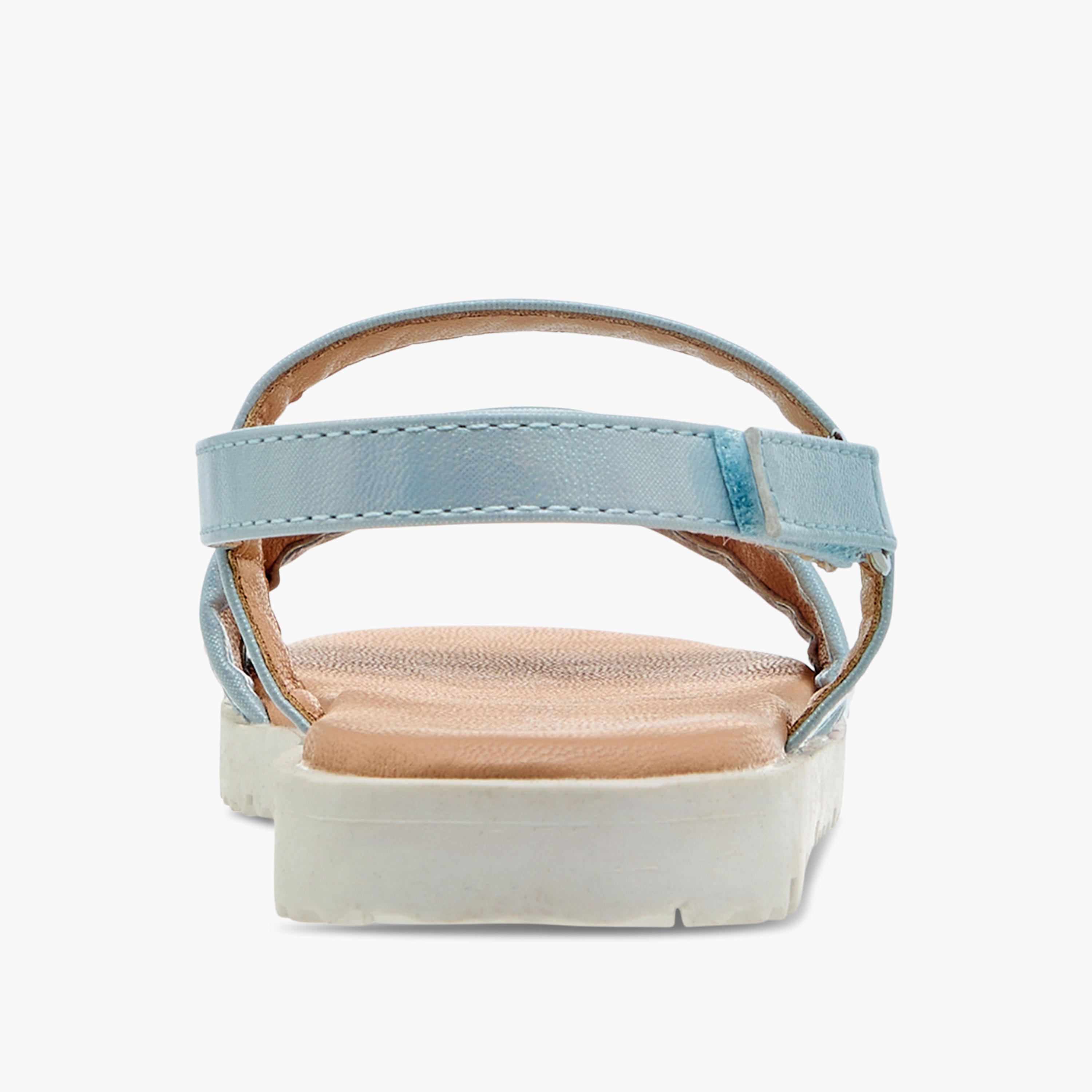 Juniors Sequin Embellished Strappy Sandals with Hook and Loop Closure-girls-shoes-sandals-image-4