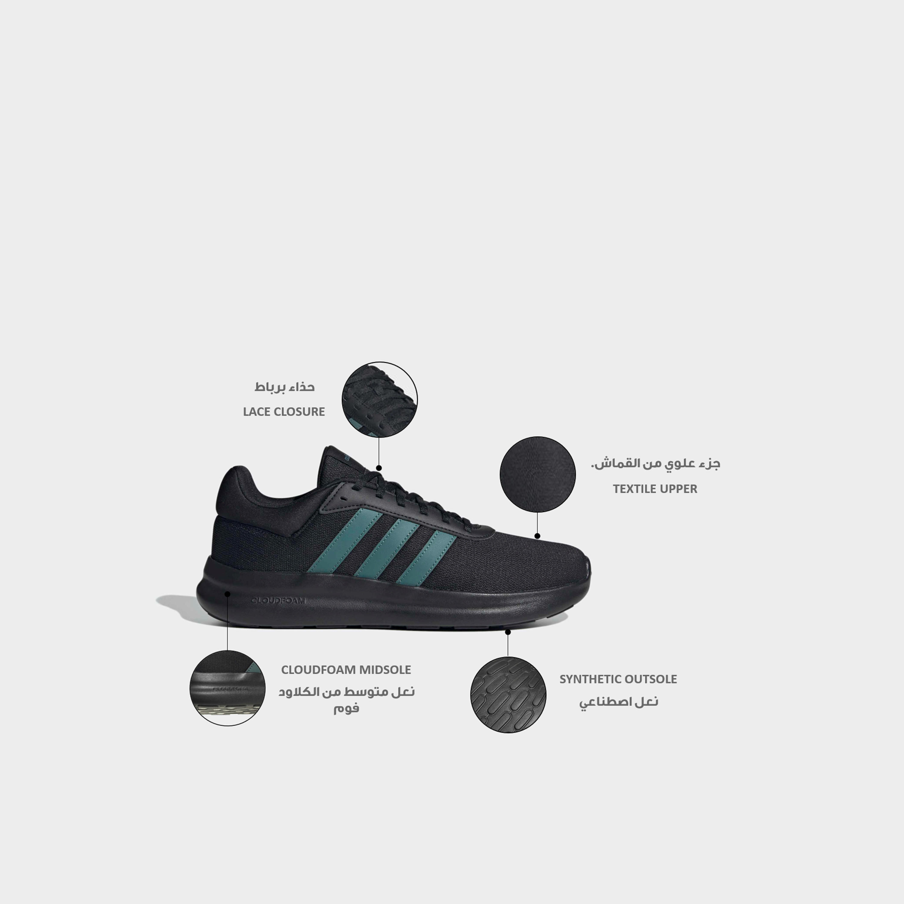 حذاء سنيكرز بارز الملمس للكاحل برباط إغلاق لايت ريسر 4.0 للرجال من أديداس-sports-men-shoes-image-2