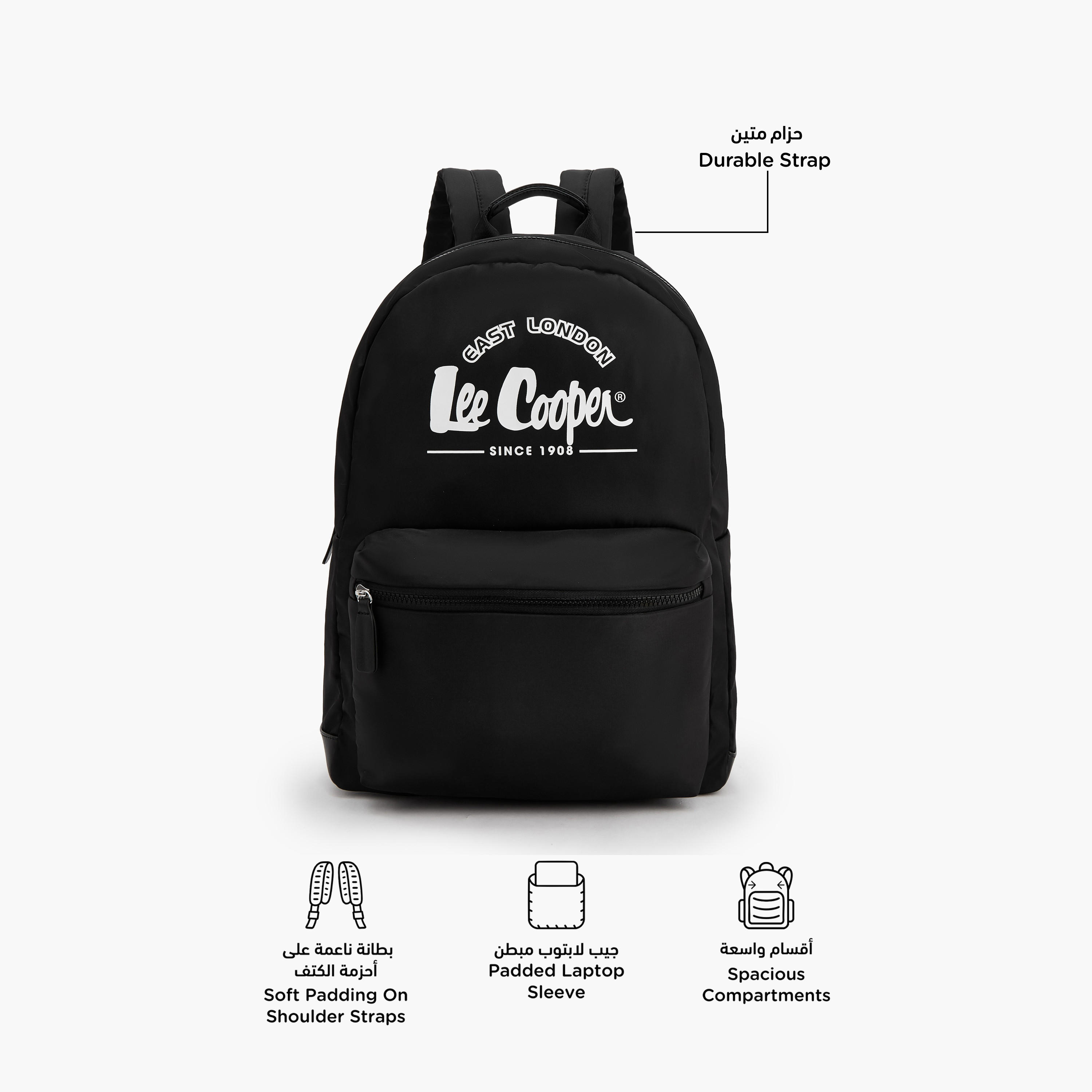 Lee Cooper Logo Print Backpack with Front Pocket-women-bagsandwallets-backpacks-image-2