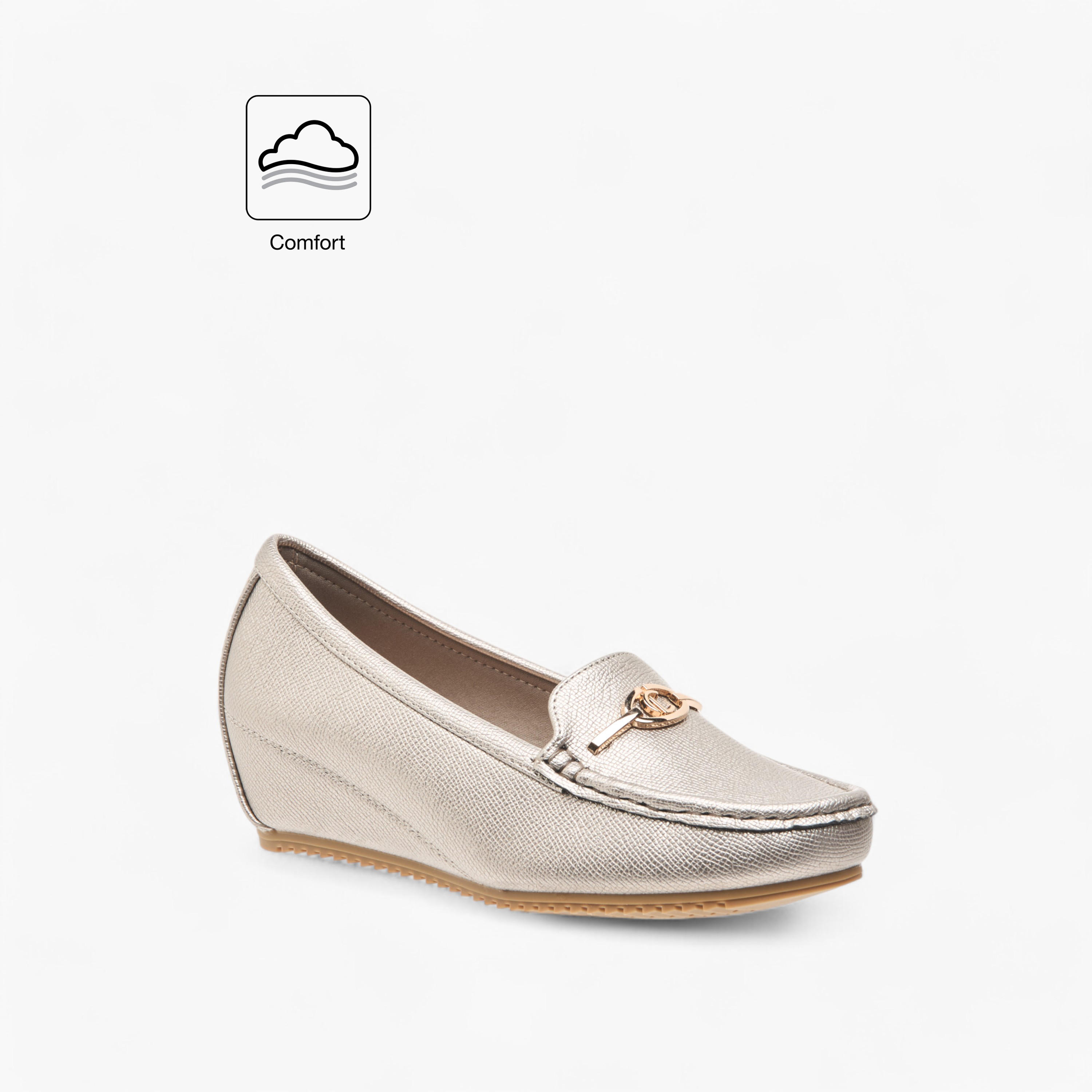 حذاء سهل الارتداء مريح بزينة معدنية وكعب ويدج من لو كونفورت-women-shoes-loafersandmoccasins-image-2