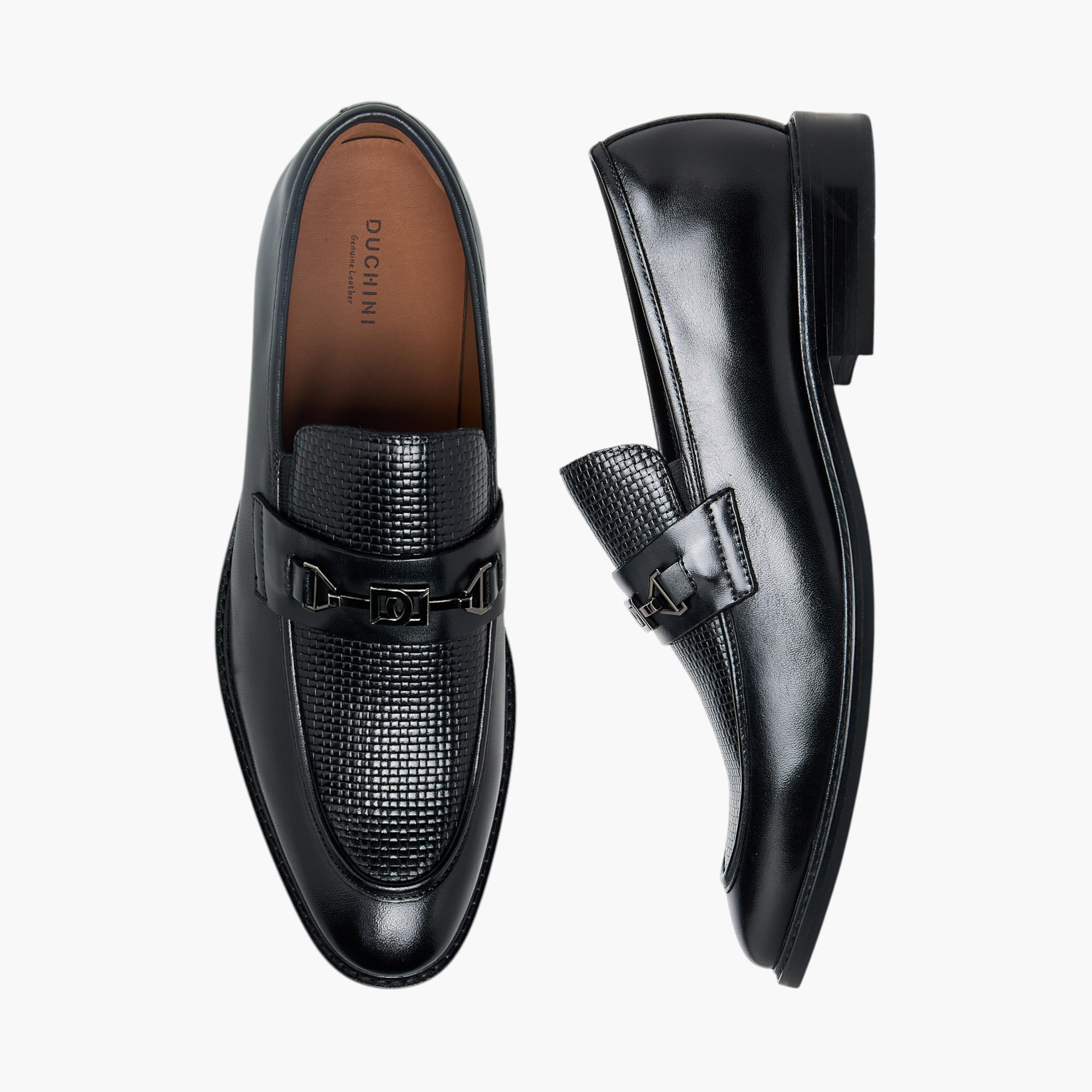 Duchini Men Buckle Accent Slip-On Leather Loafers-men-shoes-formalshoes-image-1