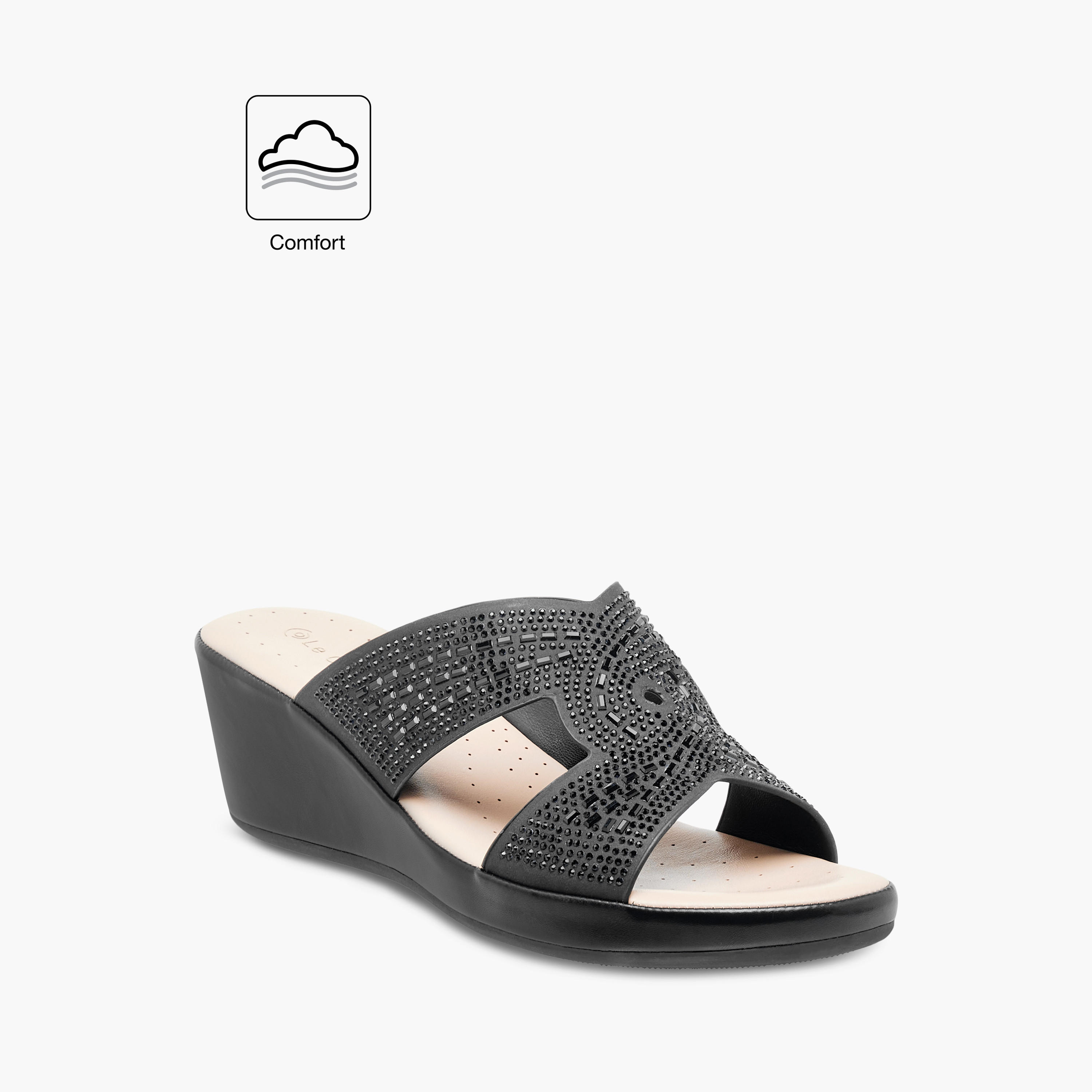 حذاء مريح مزين سهل الارتداء بكعب ويدج من لو كونفورت-women-shoes-sandals-heeled-image-2