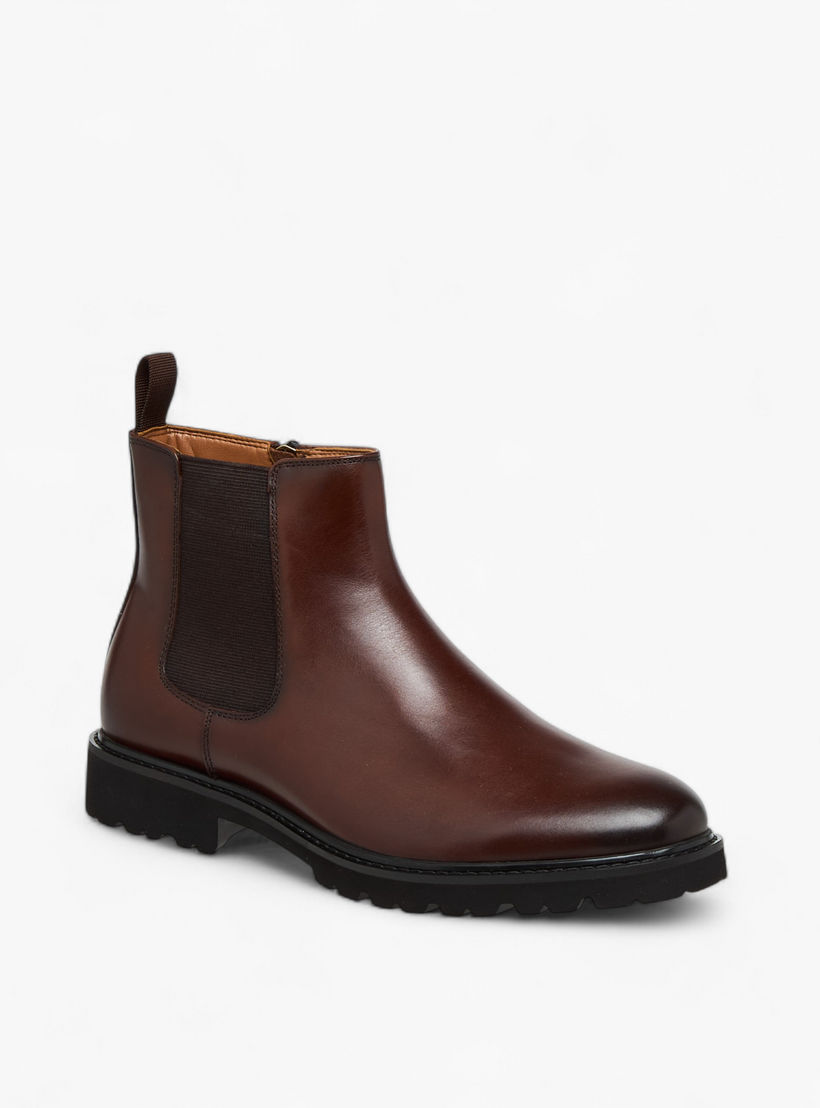 Duchini Men Solid Leather Chelsea Boots with Zip Closure-men-shoes-boots-image-2