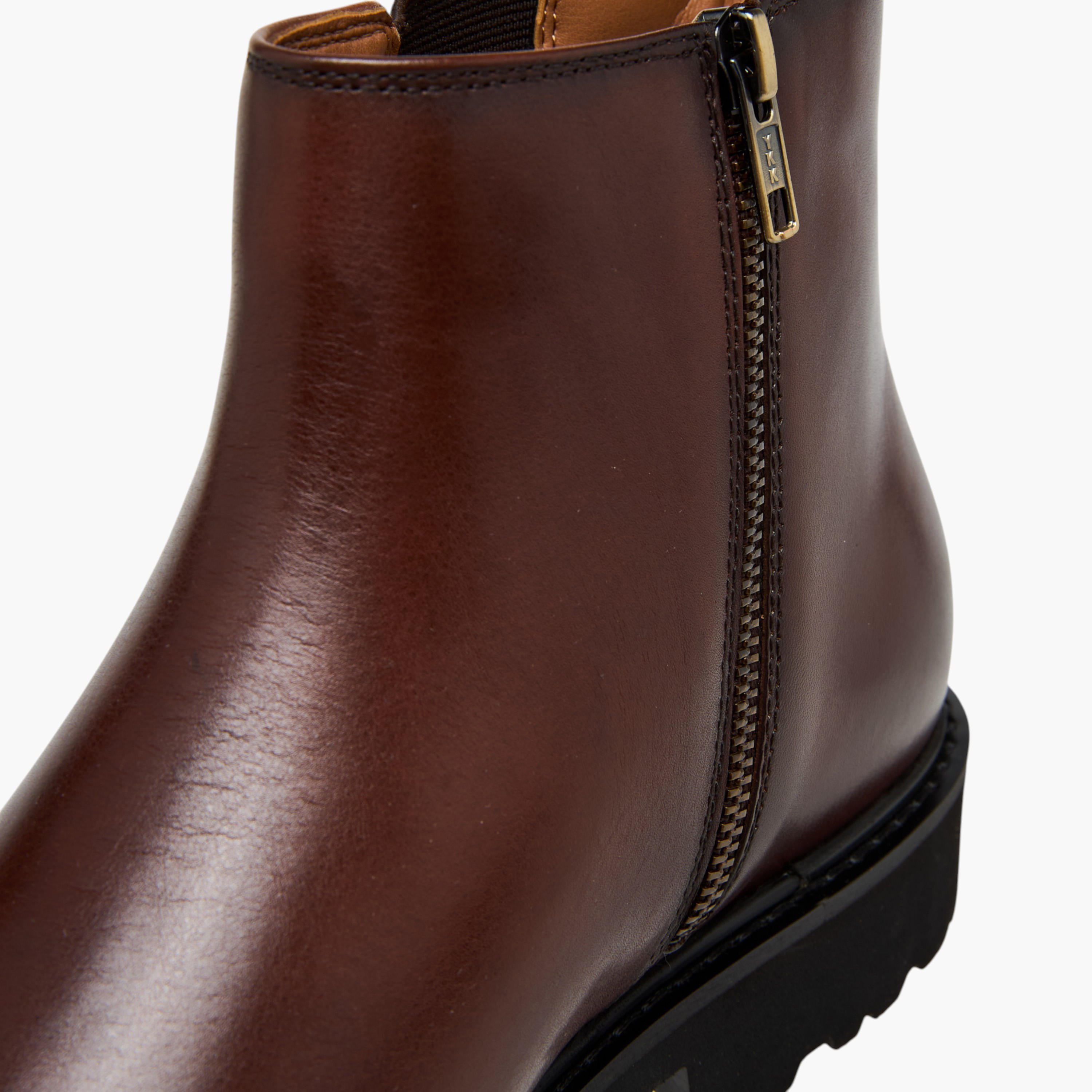 Duchini Men Solid Leather Chelsea Boots with Zip Closure-men-shoes-boots-image-5