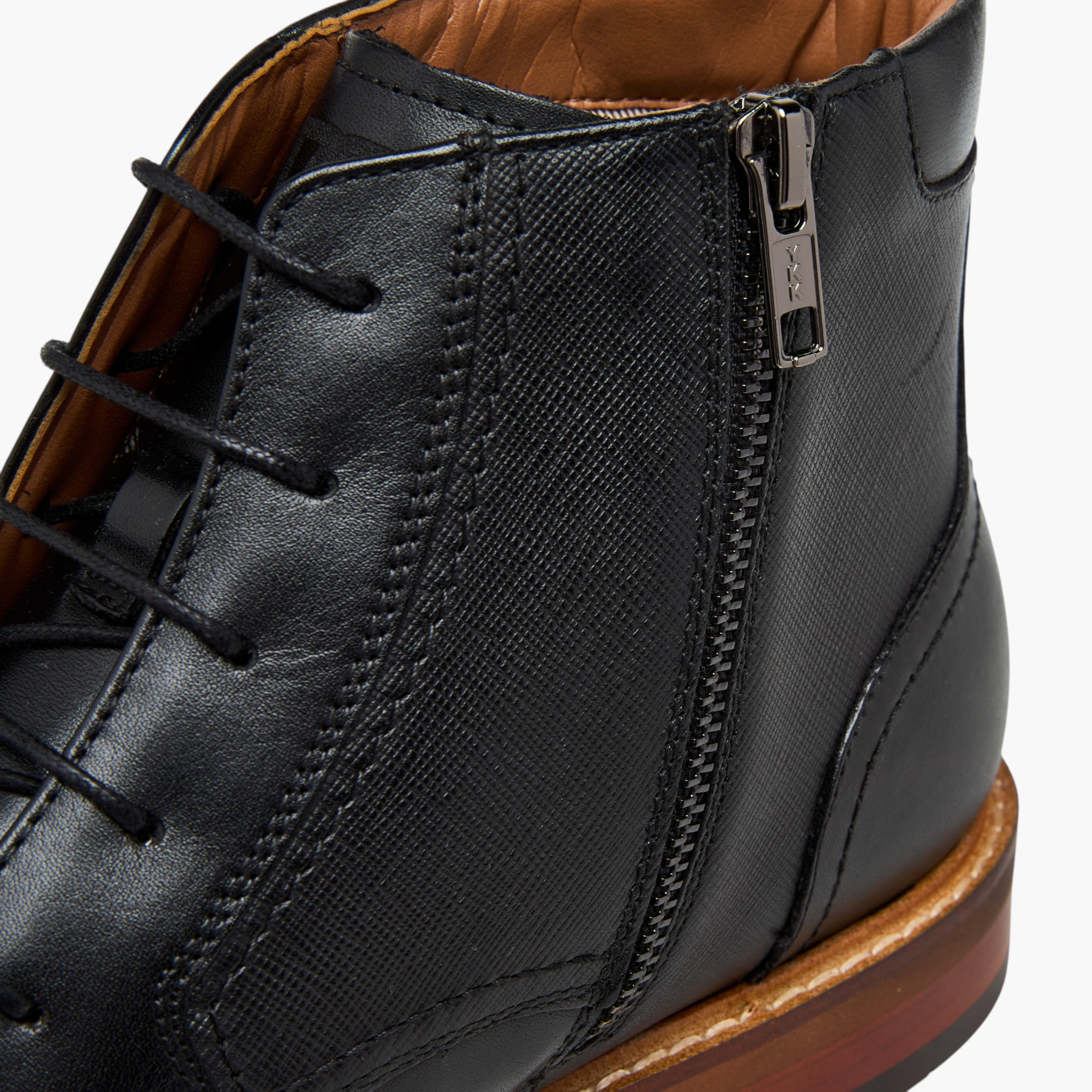 Duchini Men Solid Leather Ankle Boots with Zip Closure-men-shoes-boots-image-5