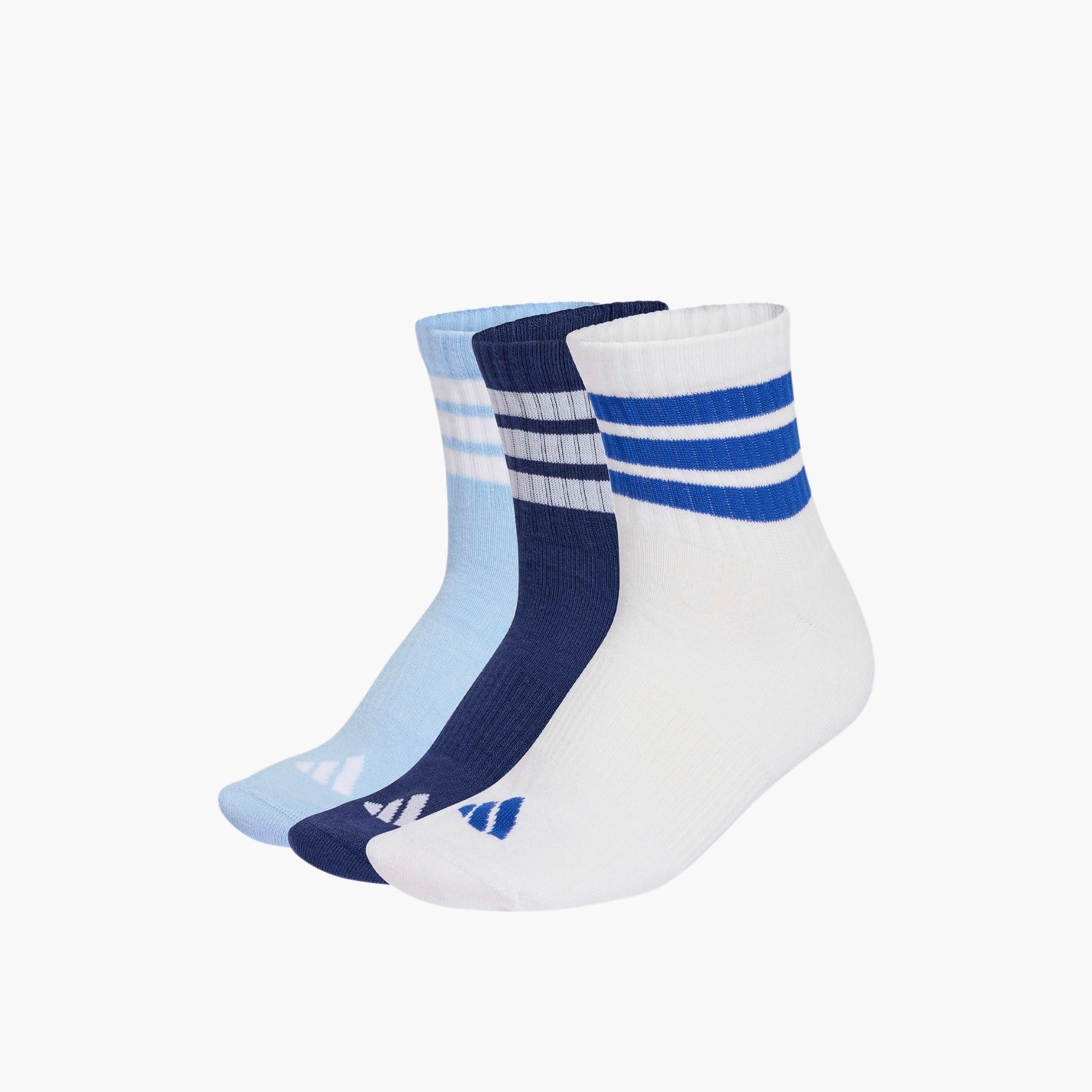 طقم جوارب بطول متوسطة الطول 3 أزواج مبطنة بثلاثة خطوط للرجال من أديداس-men-socks-image-1