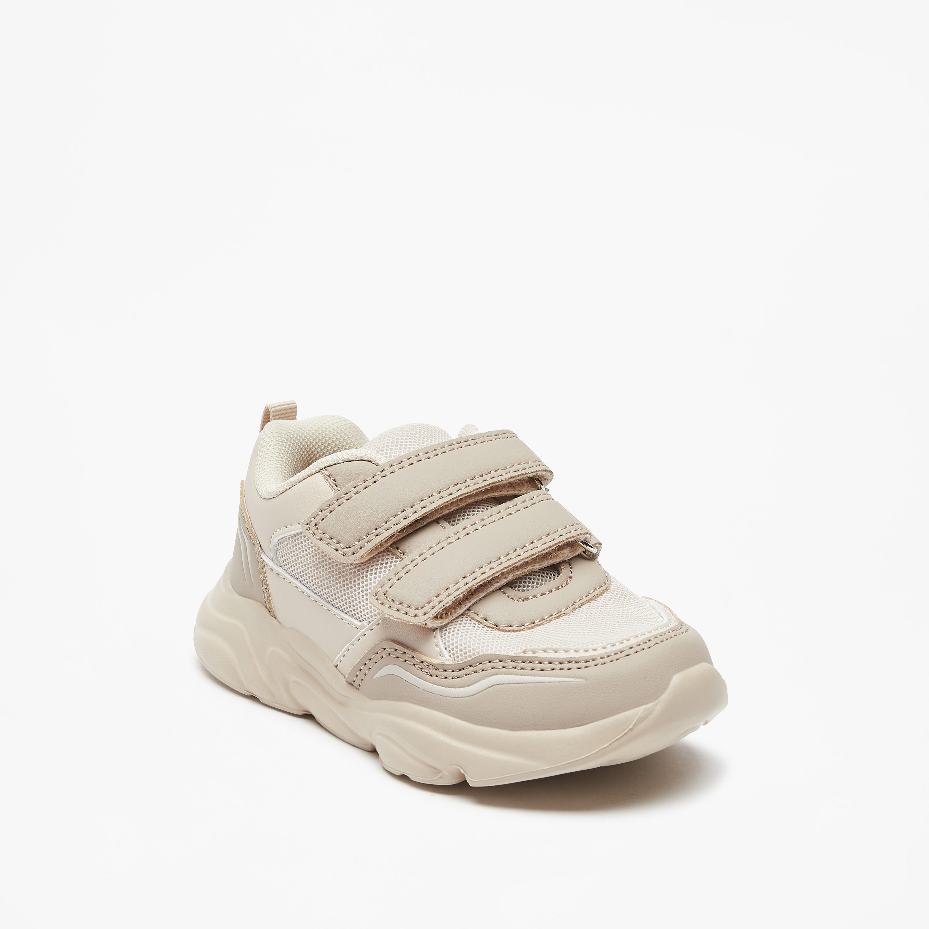Mesh Textured Sneakers with Hook and Loop Closure-boys-shoes-schoolshoes-image-1