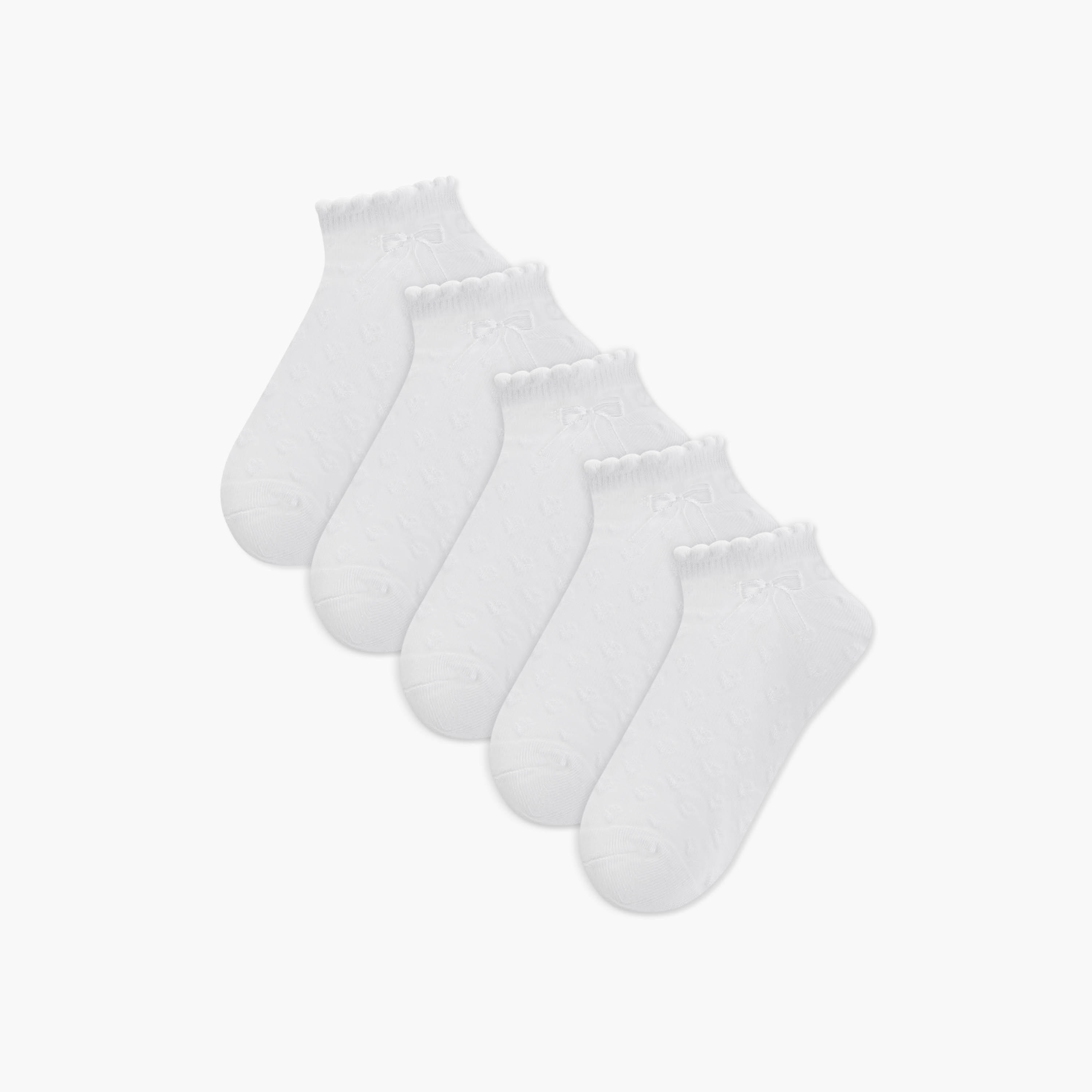 Solid Ankle Length Socks with Bow Detail - Set of 5-girls-accessories-socks-image-1