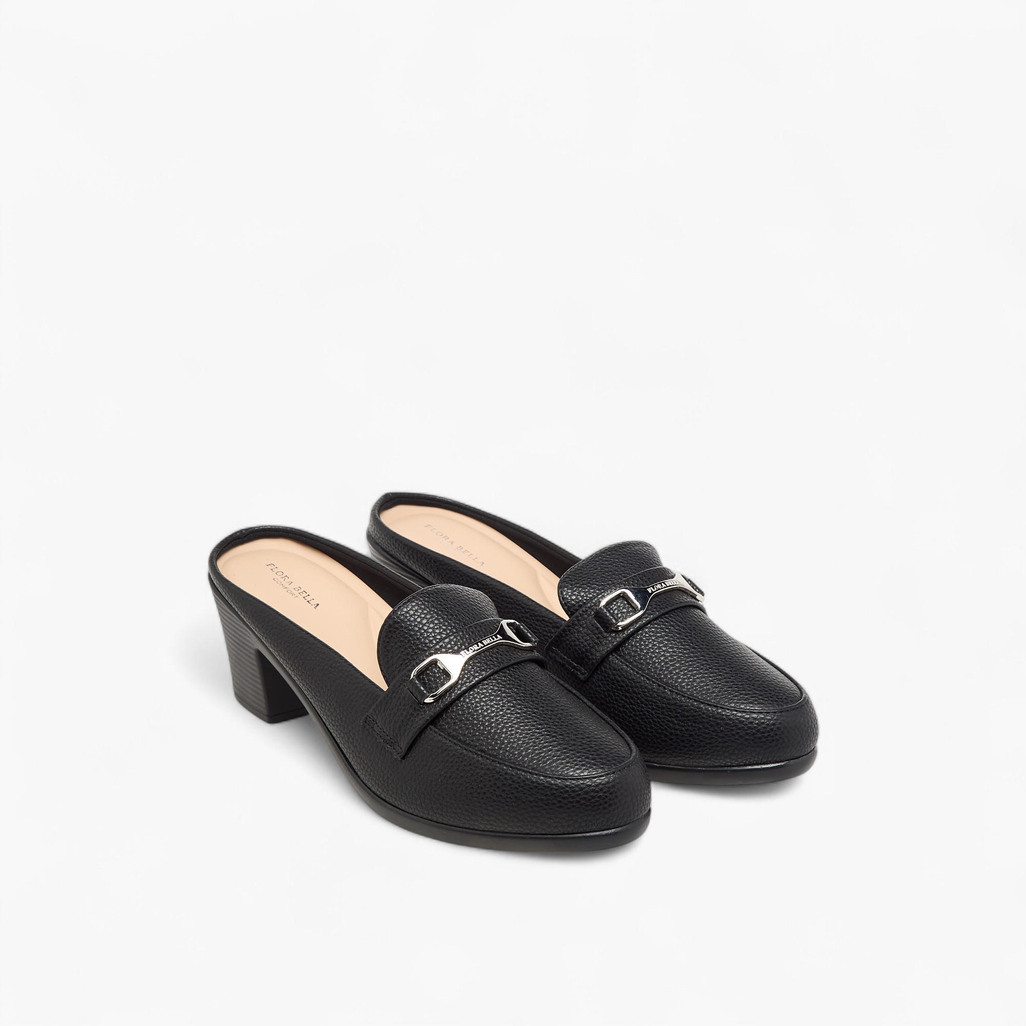 Flora Bella Textured Slip-On Mules with Metal Accent and Block Heels-women-shoes-heels-image-1