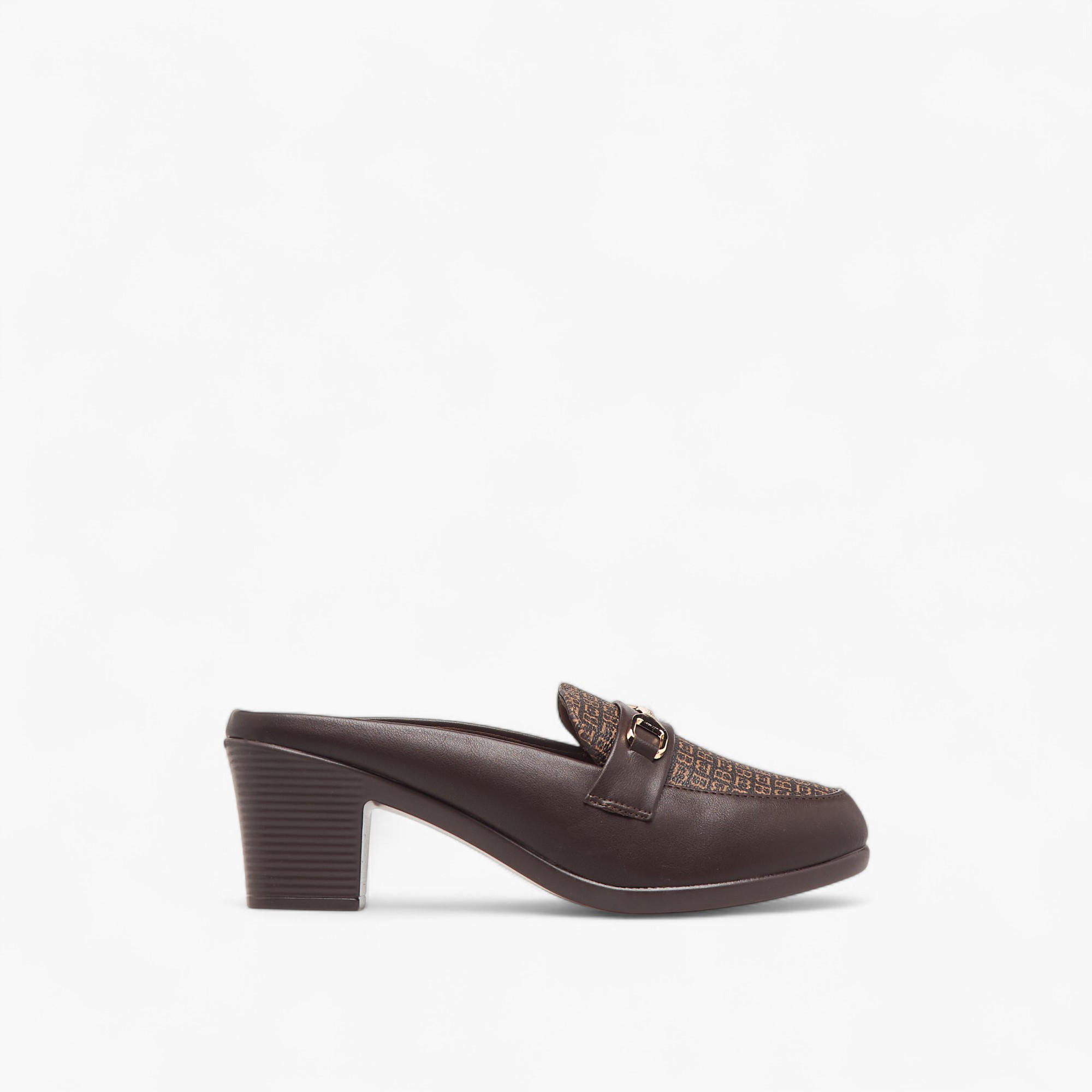 Flora Bella Monogram Print Slip-On Mules with Metal Accent and Block Heels-women-shoes-heels-image-3