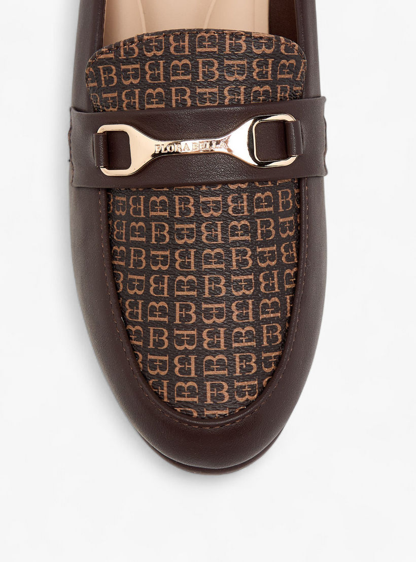 Flora Bella Monogram Print Slip-On Mules with Metal Accent and Block Heels-women-shoes-heels-image-4