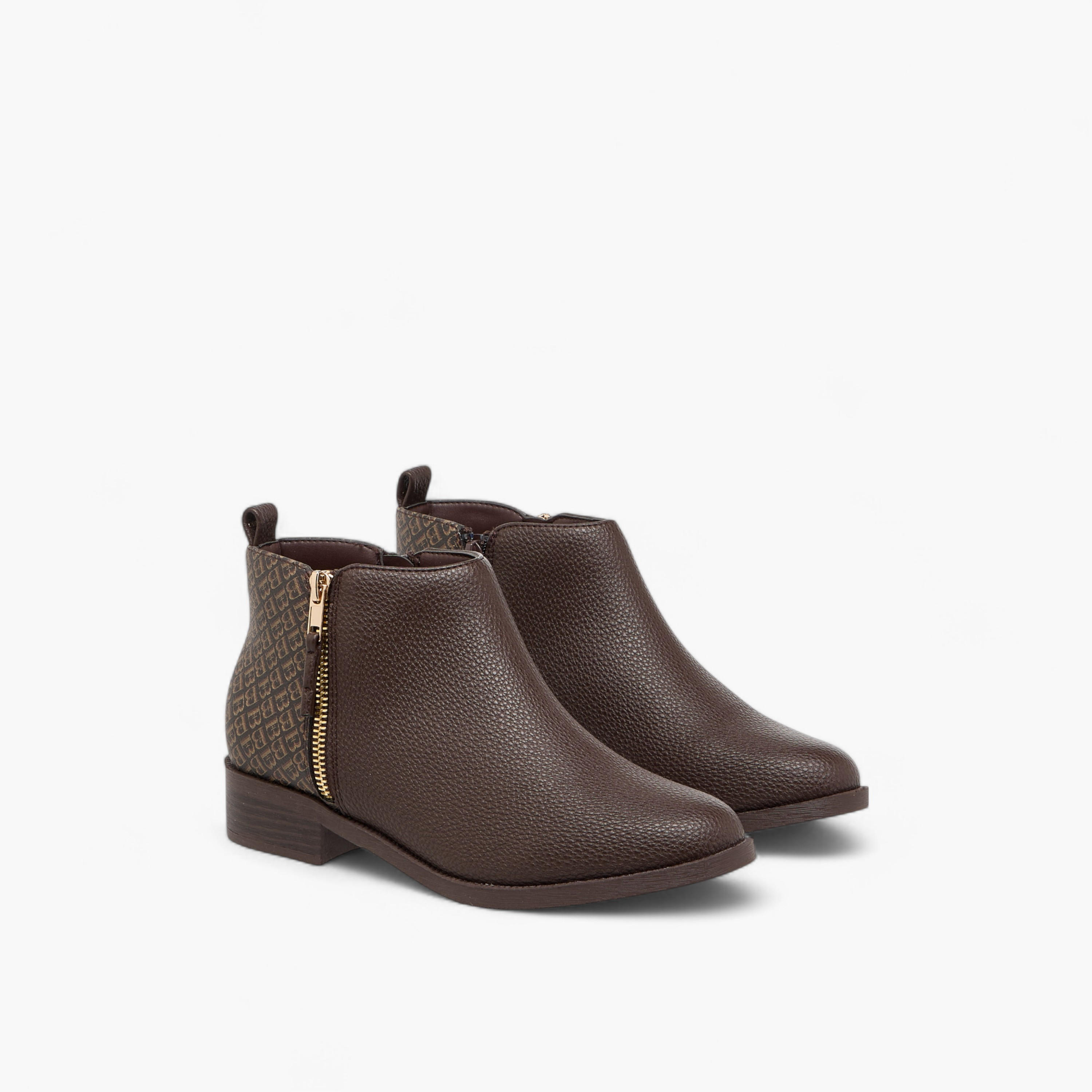 Flora Bella Monogram Print Ankle Boots with Block Heels and Zip Closure-women-shoes-boots-image-1