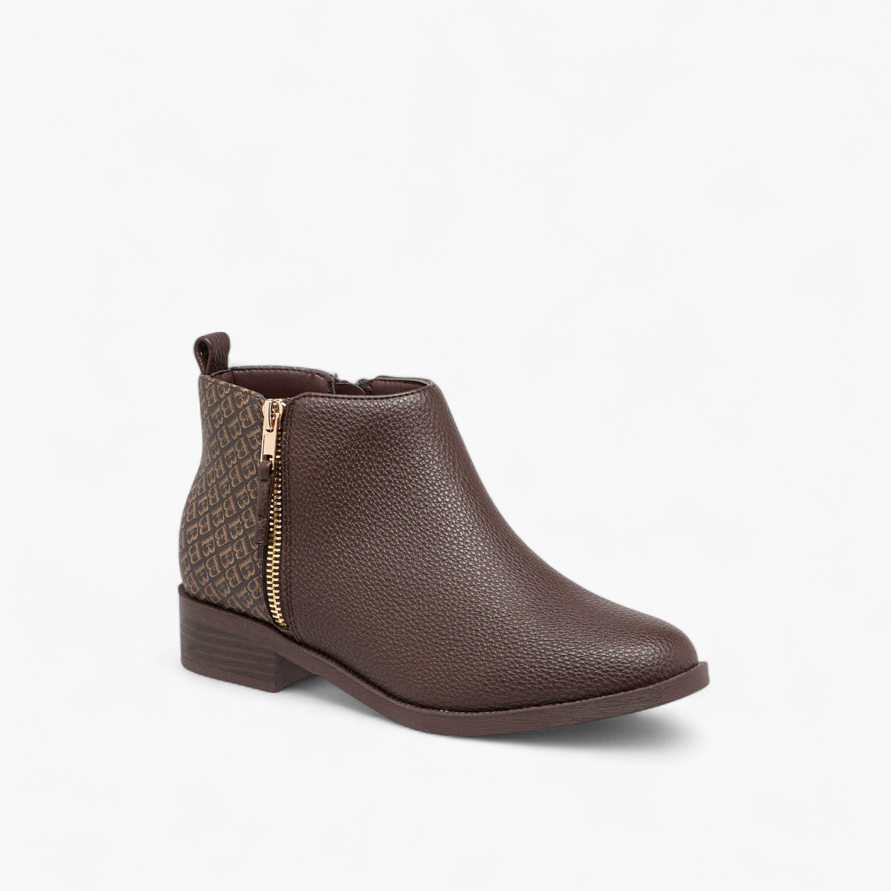 Flora Bella Monogram Print Ankle Boots with Block Heels and Zip Closure-women-shoes-boots-image-2