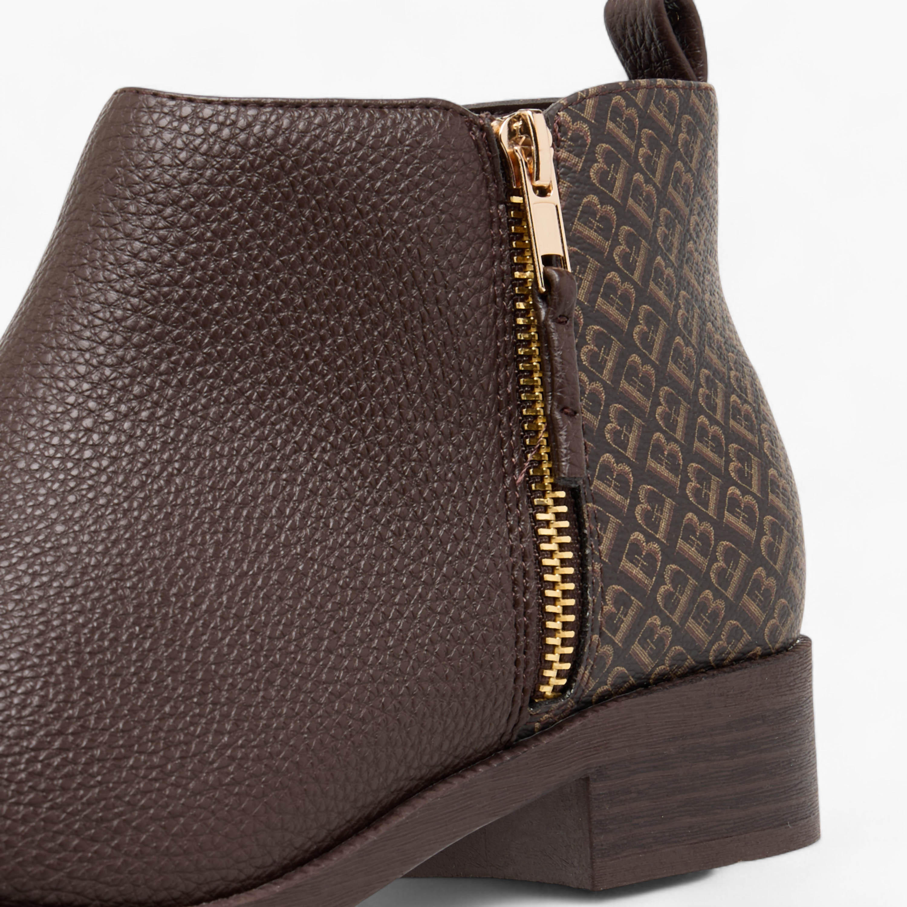 Flora Bella Monogram Print Ankle Boots with Block Heels and Zip Closure-women-shoes-boots-image-4