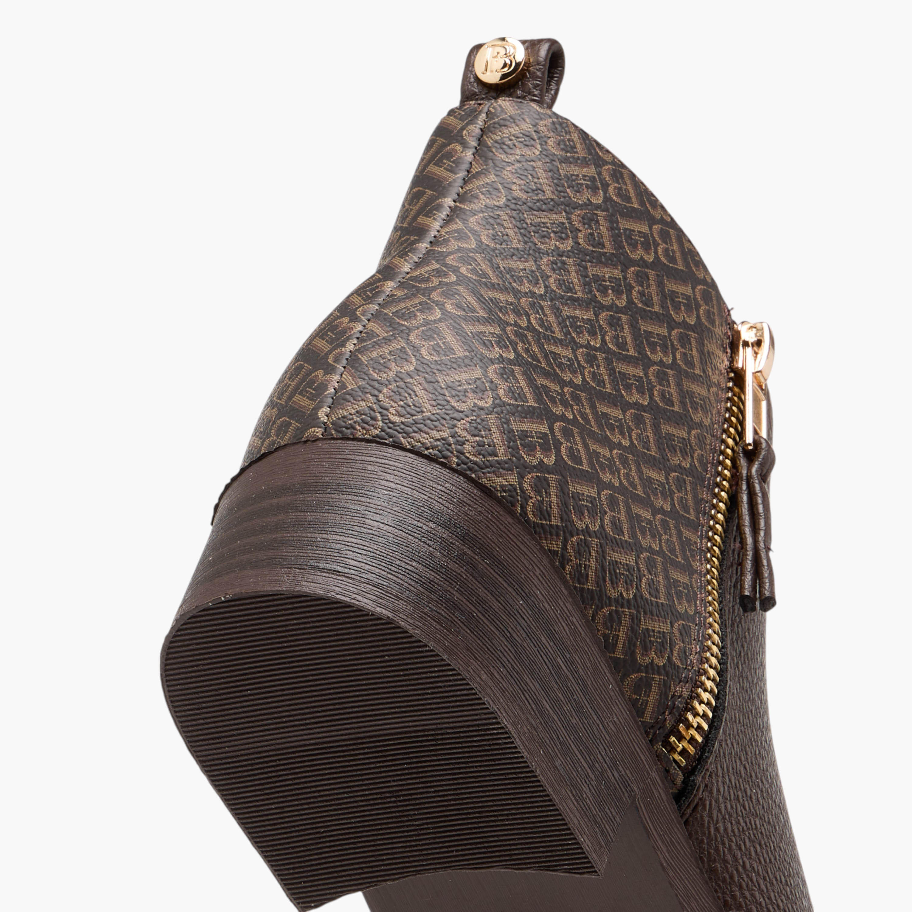 Flora Bella Monogram Print Ankle Boots with Block Heels and Zip Closure-women-shoes-boots-image-5