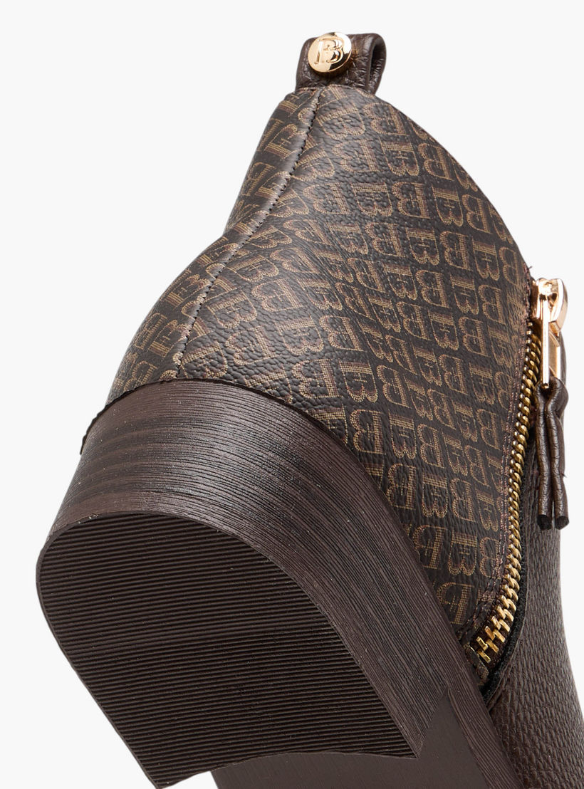 Flora Bella Monogram Print Ankle Boots with Block Heels and Zip Closure-women-shoes-boots-image-5