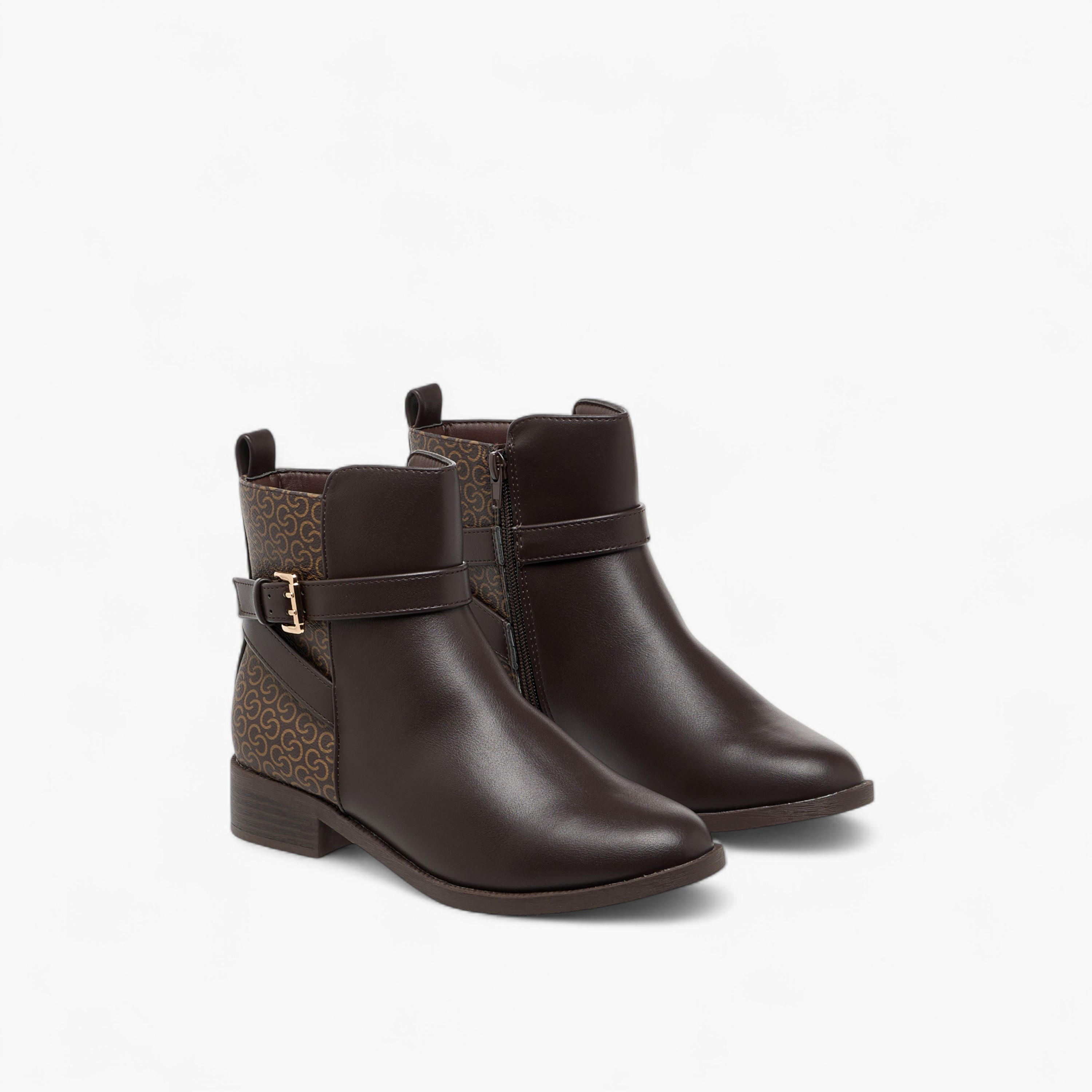بوت بطول الكاحل بكعب سميك وسحاب إغلاق وطبعات مونوجرام للنساء من سيليست-women-shoes-boots-image-1