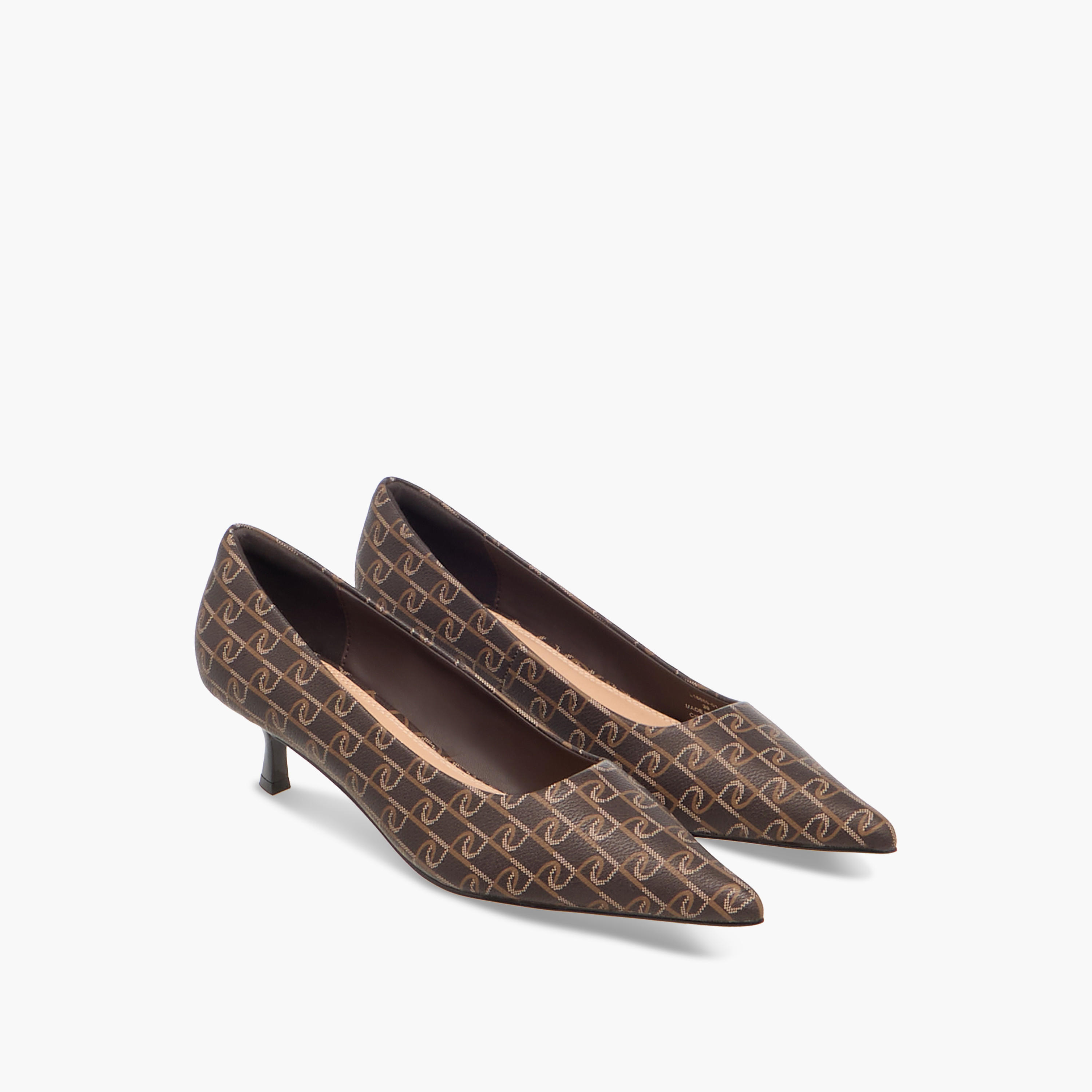 Paprika Monogram Print Pointed Toe Slip-On Pumps with Kitten Heels-women-shoes-sandals-heeled-image-1