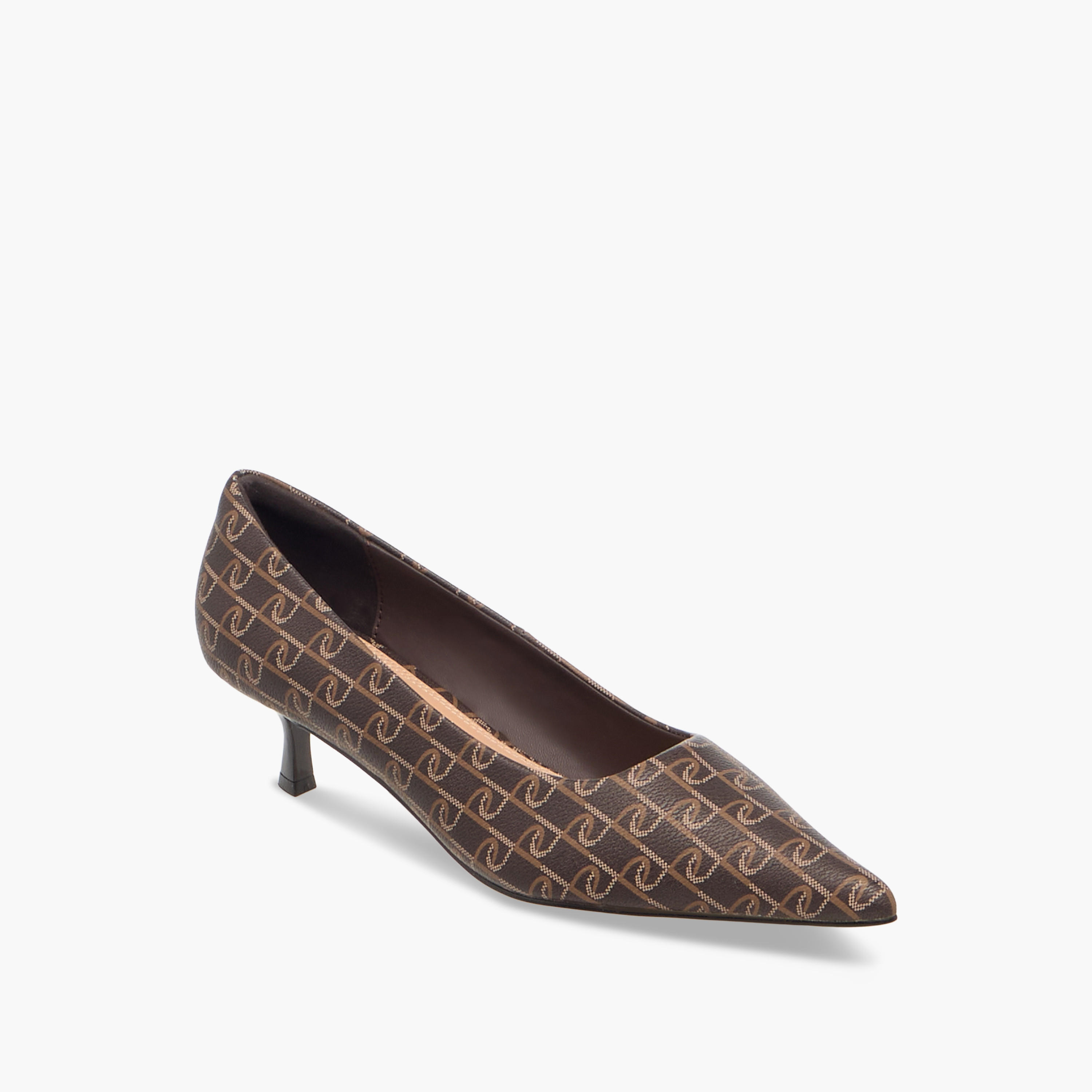 Paprika Monogram Print Pointed Toe Slip-On Pumps with Kitten Heels-women-shoes-sandals-heeled-image-2
