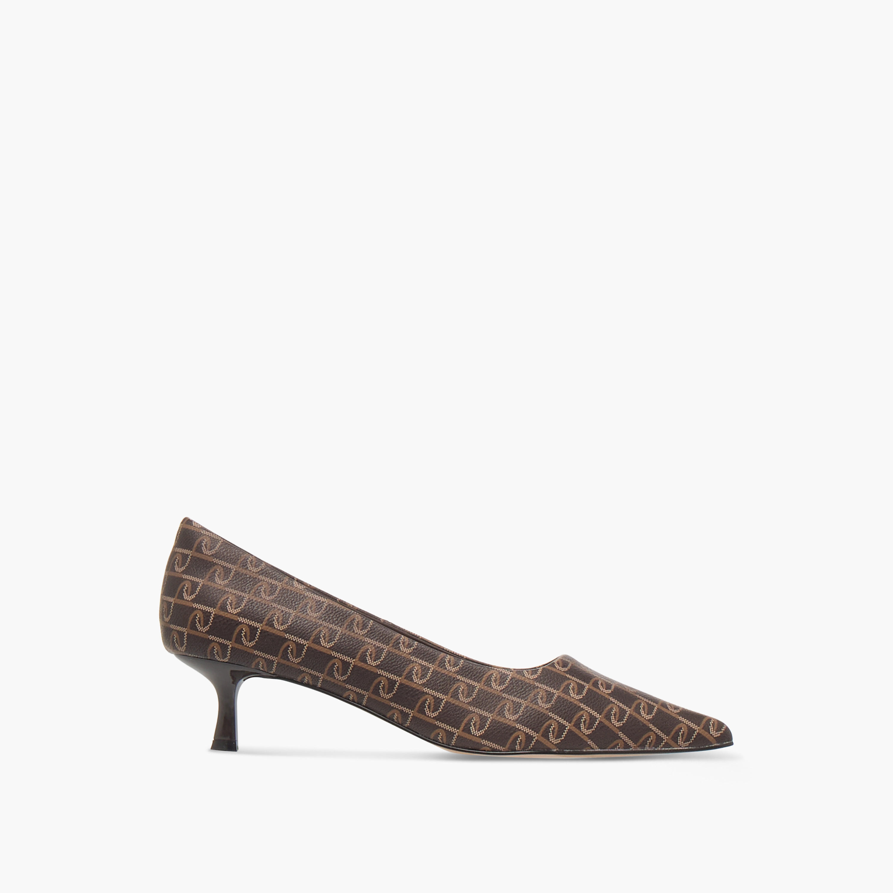 Paprika Monogram Print Pointed Toe Slip-On Pumps with Kitten Heels-women-shoes-sandals-heeled-image-3