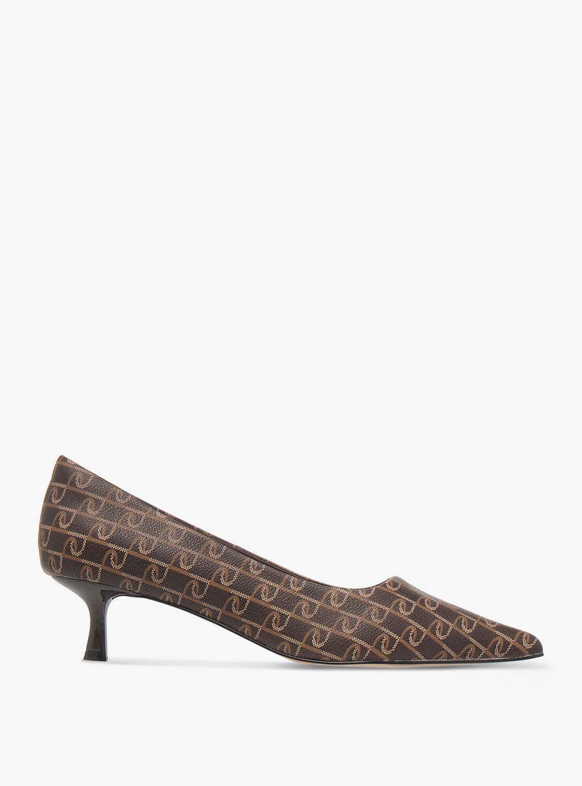 Paprika Monogram Print Pointed Toe Slip-On Pumps with Kitten Heels-women-shoes-sandals-heeled-image-3
