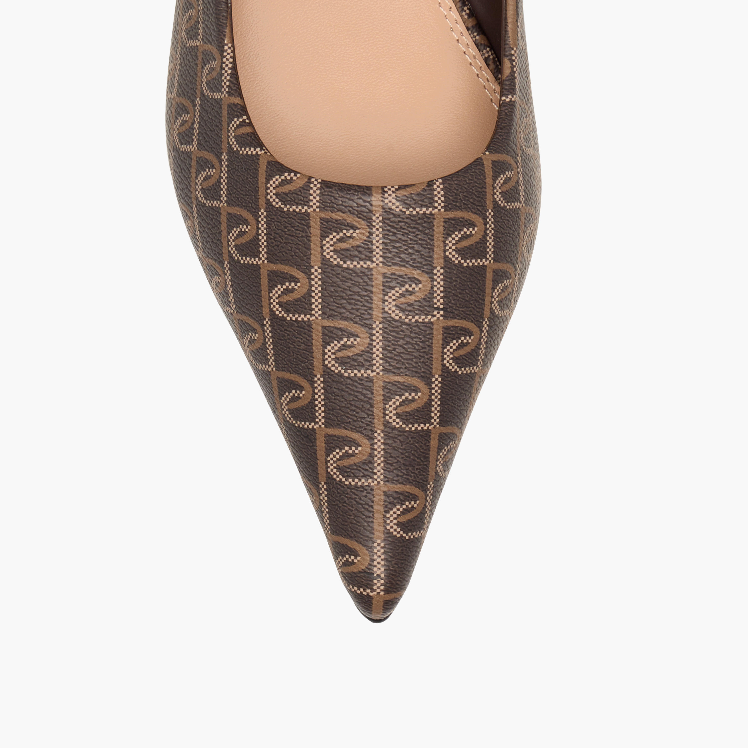 Paprika Monogram Print Pointed Toe Slip-On Pumps with Kitten Heels-women-shoes-sandals-heeled-image-4