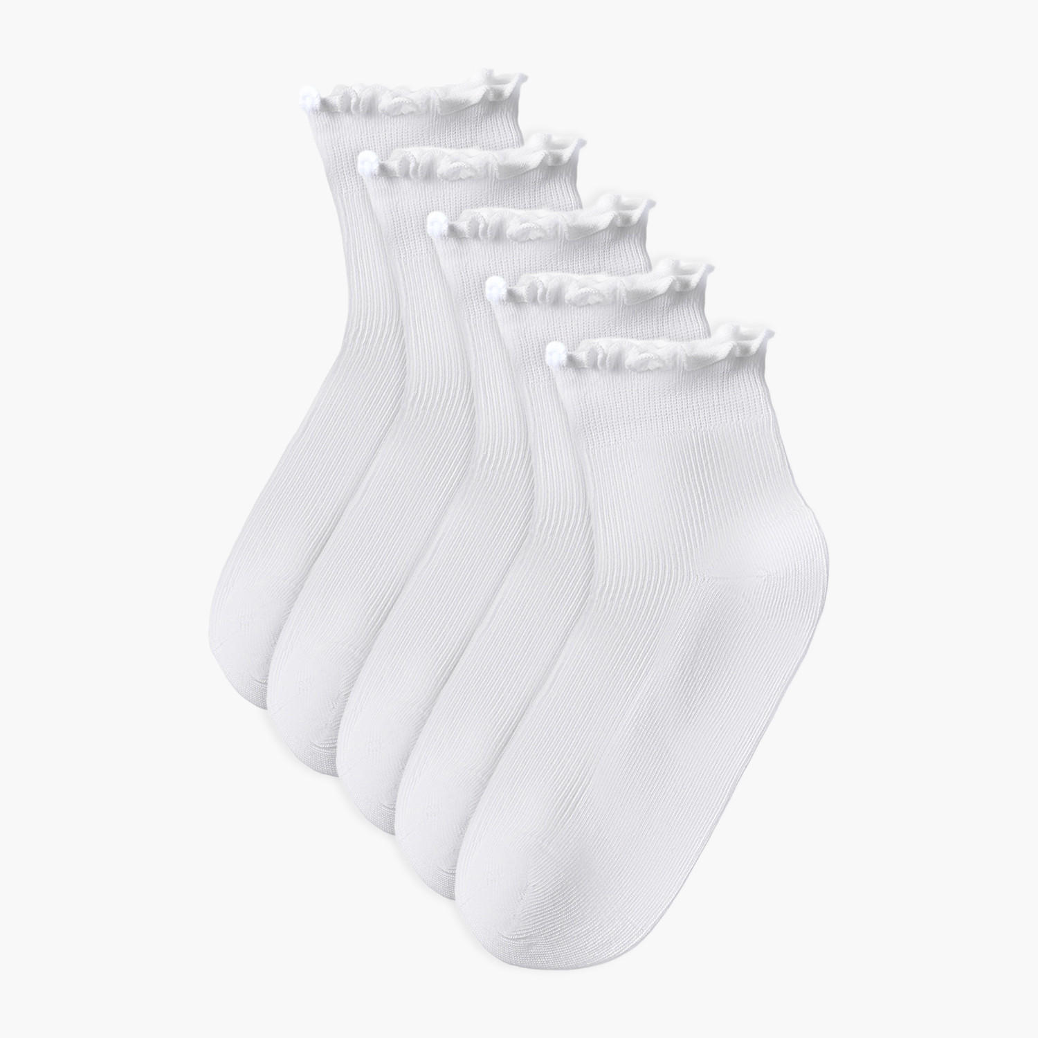 Gloo Pack of 5 Textured Ankle Length Socks with Scalloped Hem-women-socksandstockings-image-1