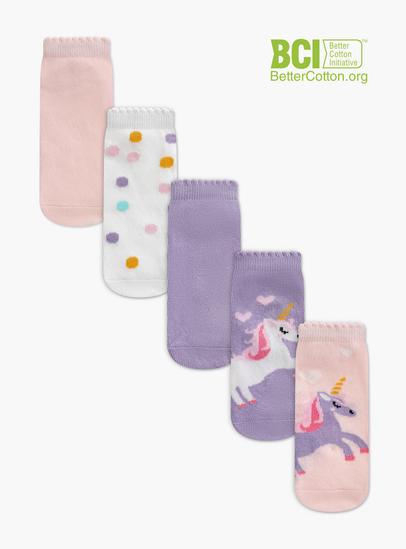 Little Missy Printed Ankle Length Non Terry Socks - Set of 5-girls-accessories-socks-image-1