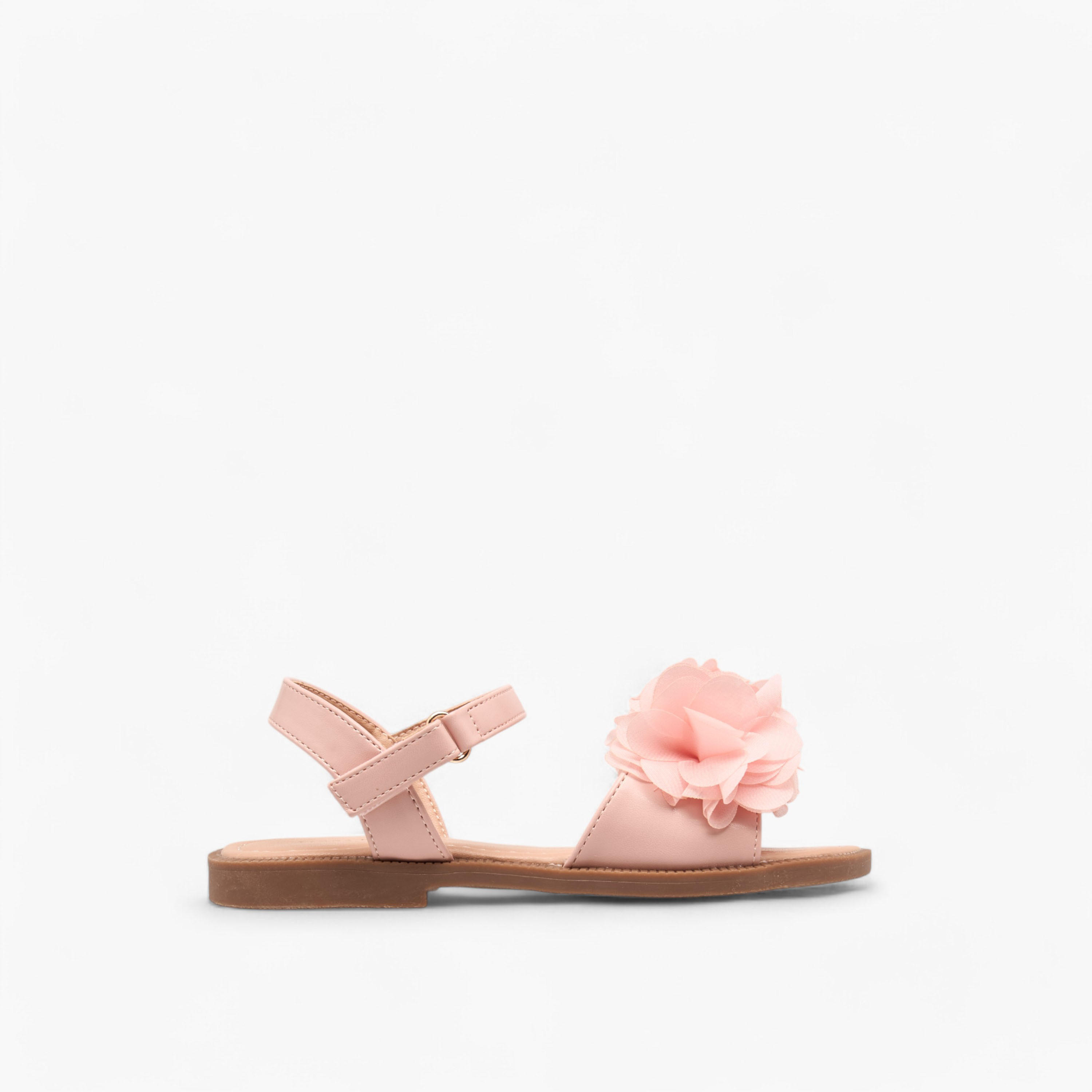 Flora Bella Floral Accent Strap Sandals with Hook and Loop Closure-girls-shoes-sandals-image-2