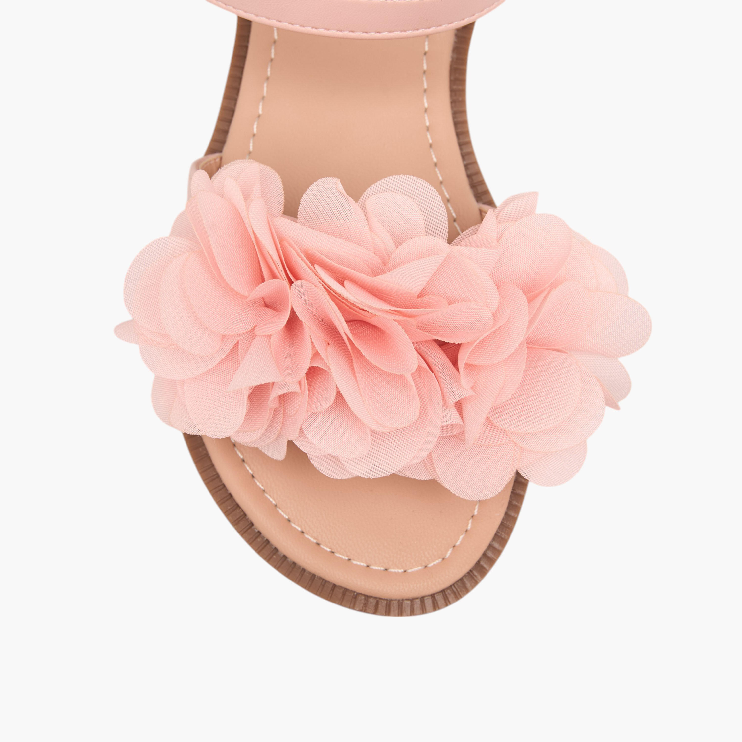Flora Bella Floral Accent Strap Sandals with Hook and Loop Closure-girls-shoes-sandals-image-3