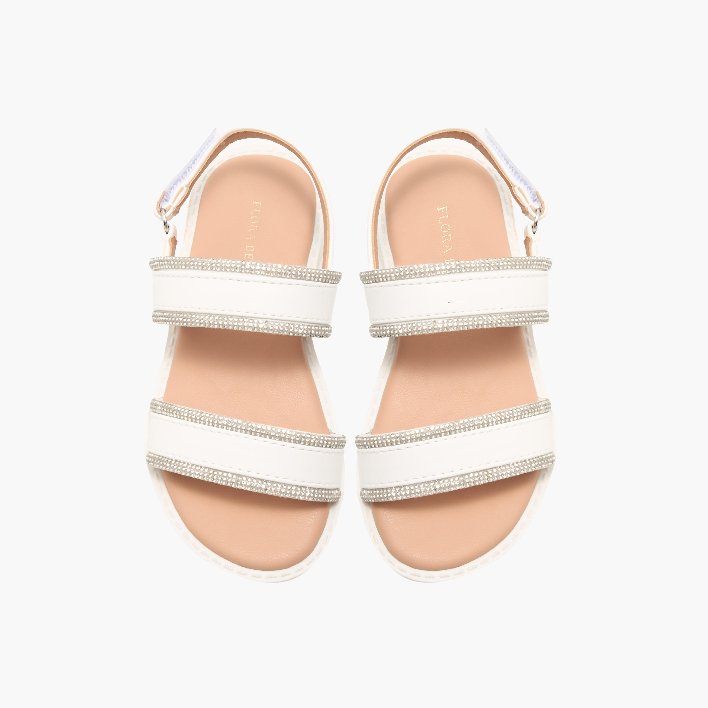 Flora Bella Embellished Strap Sandals with Hook and Loop Closure-girls-shoes-sandals-image-1