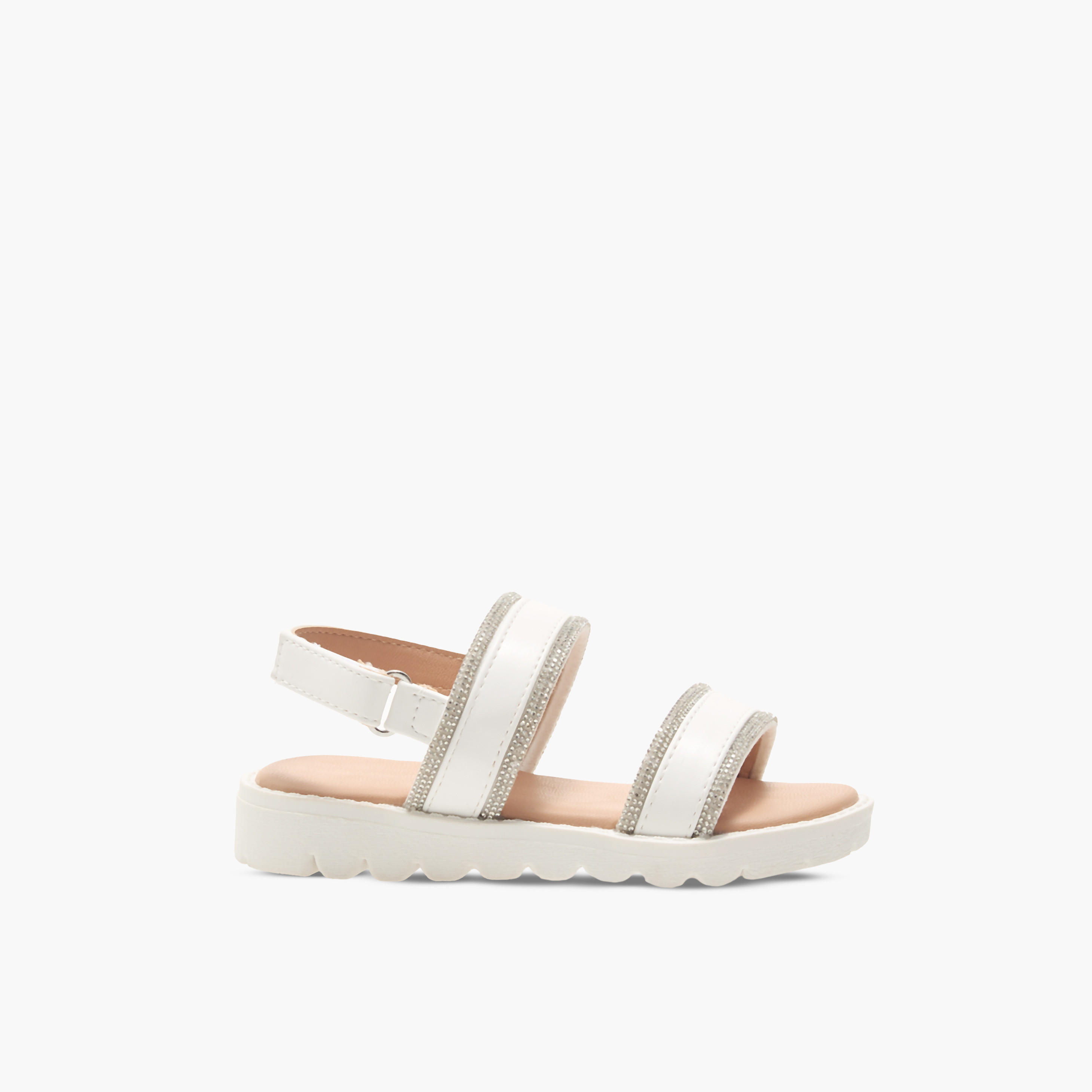 Flora Bella Embellished Strap Sandals with Hook and Loop Closure-girls-shoes-sandals-image-2