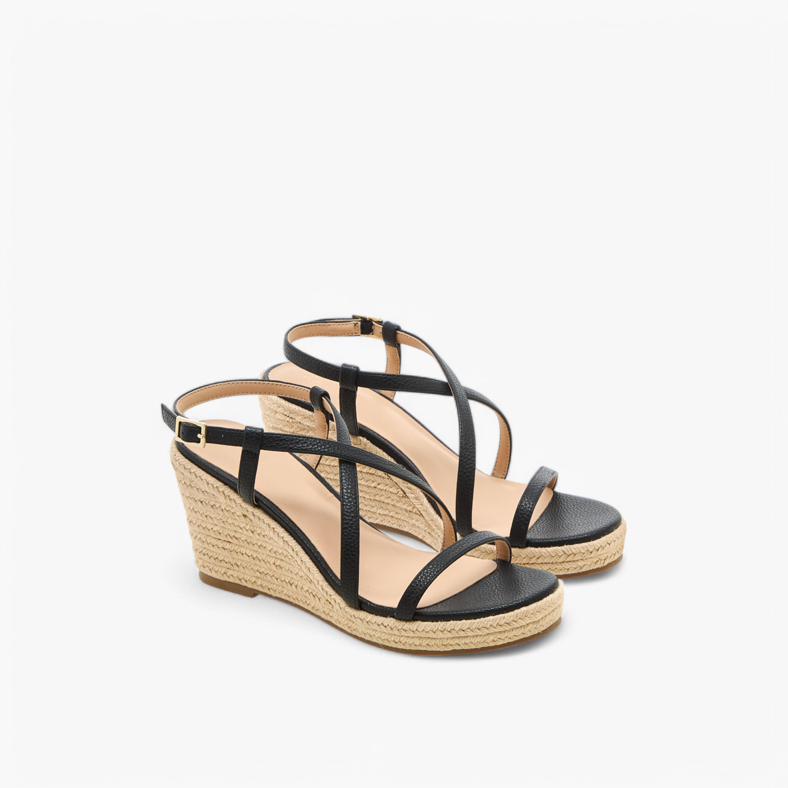 Flora Bella Textured Cross Strap Wedge Heel Sandals with Buckle Closure-women-shoes-sandals-heeled-image-1