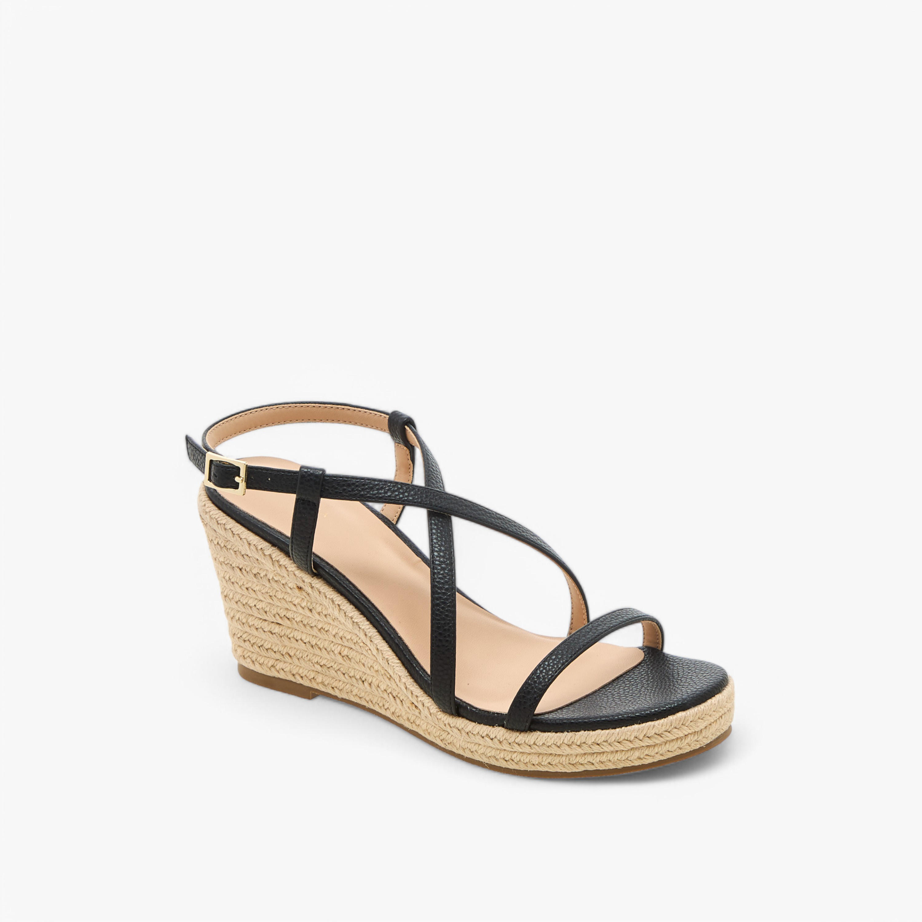 Flora Bella Textured Cross Strap Wedge Heel Sandals with Buckle Closure-women-shoes-sandals-heeled-image-2