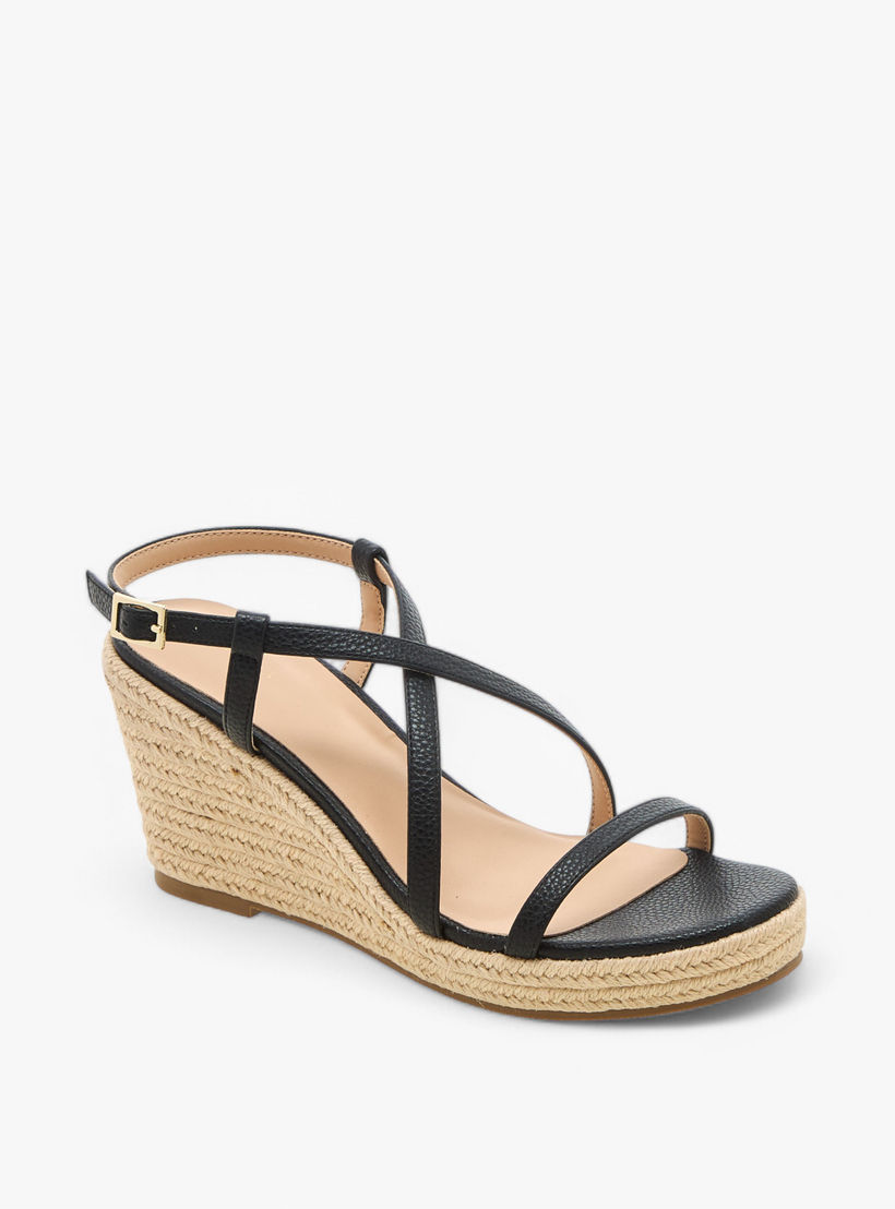 Flora Bella Textured Cross Strap Wedge Heel Sandals with Buckle Closure-women-shoes-sandals-heeled-image-2