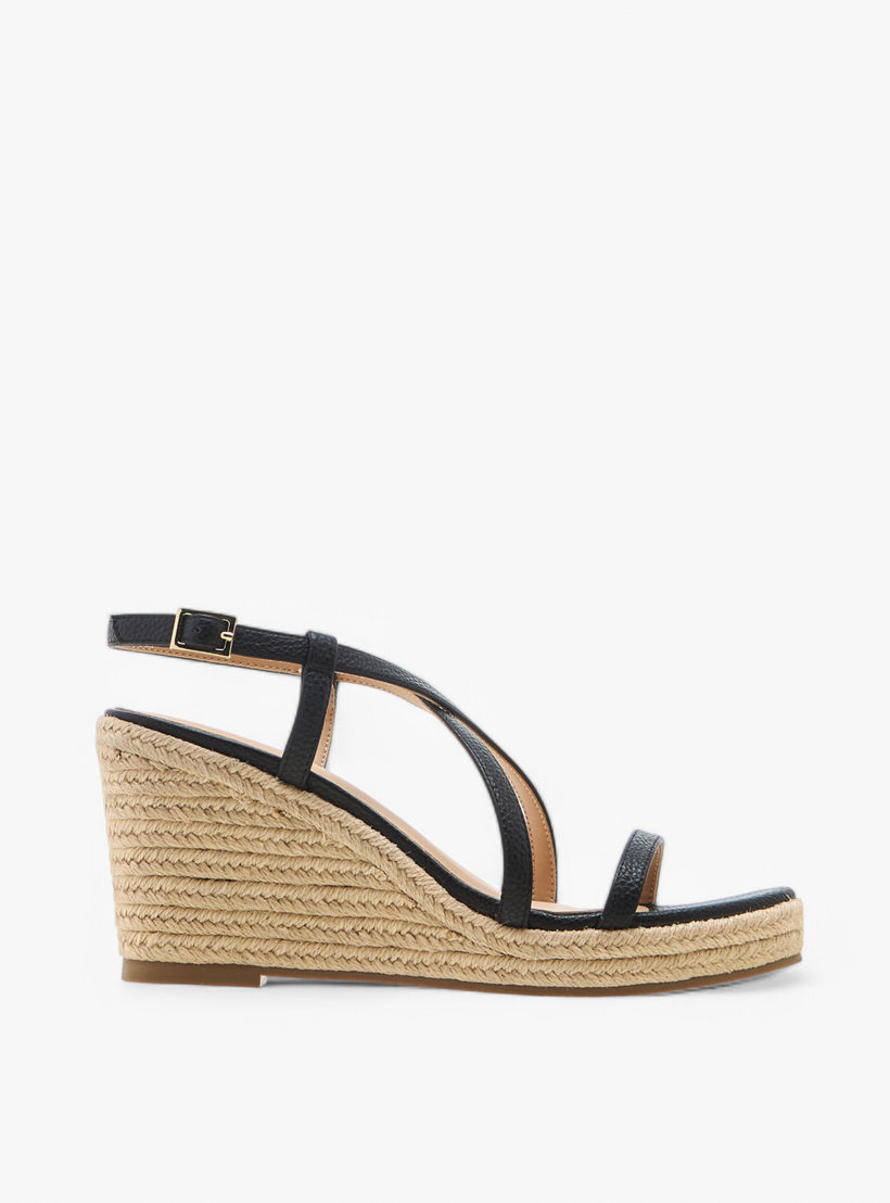 Flora Bella Textured Cross Strap Wedge Heel Sandals with Buckle Closure-women-shoes-sandals-heeled-image-3