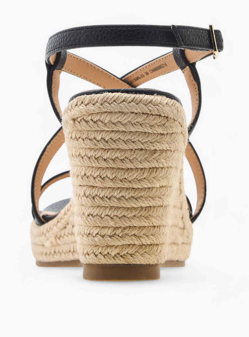 Flora Bella Textured Cross Strap Wedge Heel Sandals with Buckle Closure-women-shoes-sandals-heeled-image-5