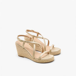 Flora Bella Textured Cross Strap Wedge Heel Sandals with Buckle Closure-women-shoes-sandals-image-1