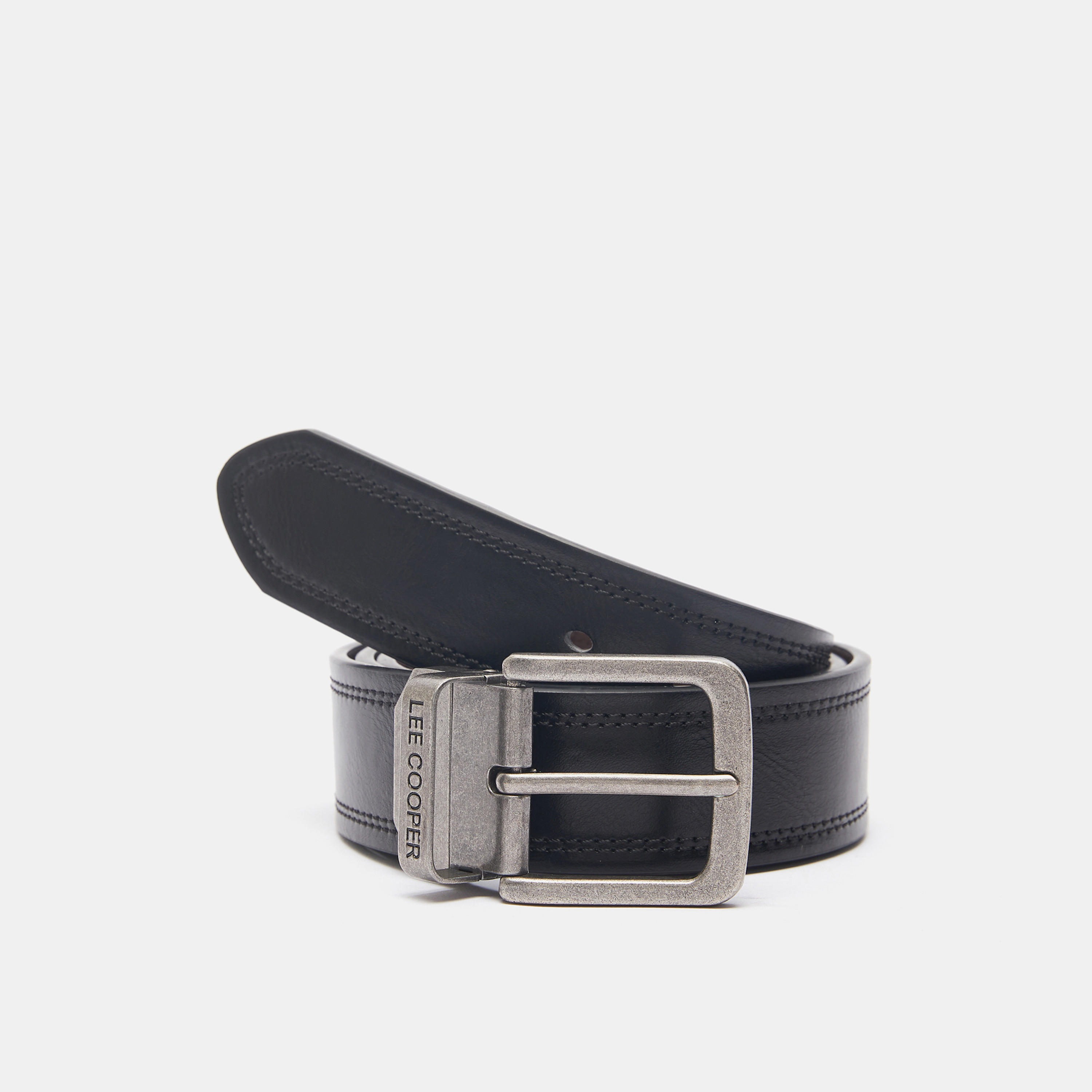 Lee Cooper Solid Belt with Pin Buckle Closure and Stitch Detailing-men-beltsandwallets-belts-image-1
