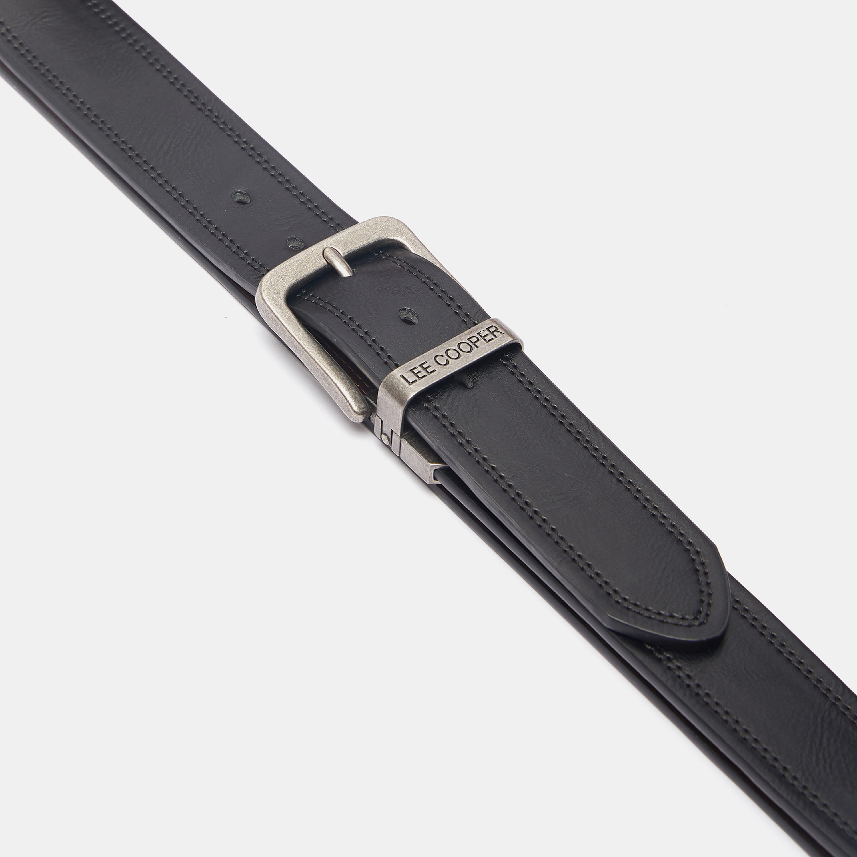 Lee Cooper Solid Belt with Pin Buckle Closure and Stitch Detailing-men-beltsandwallets-belts-image-2