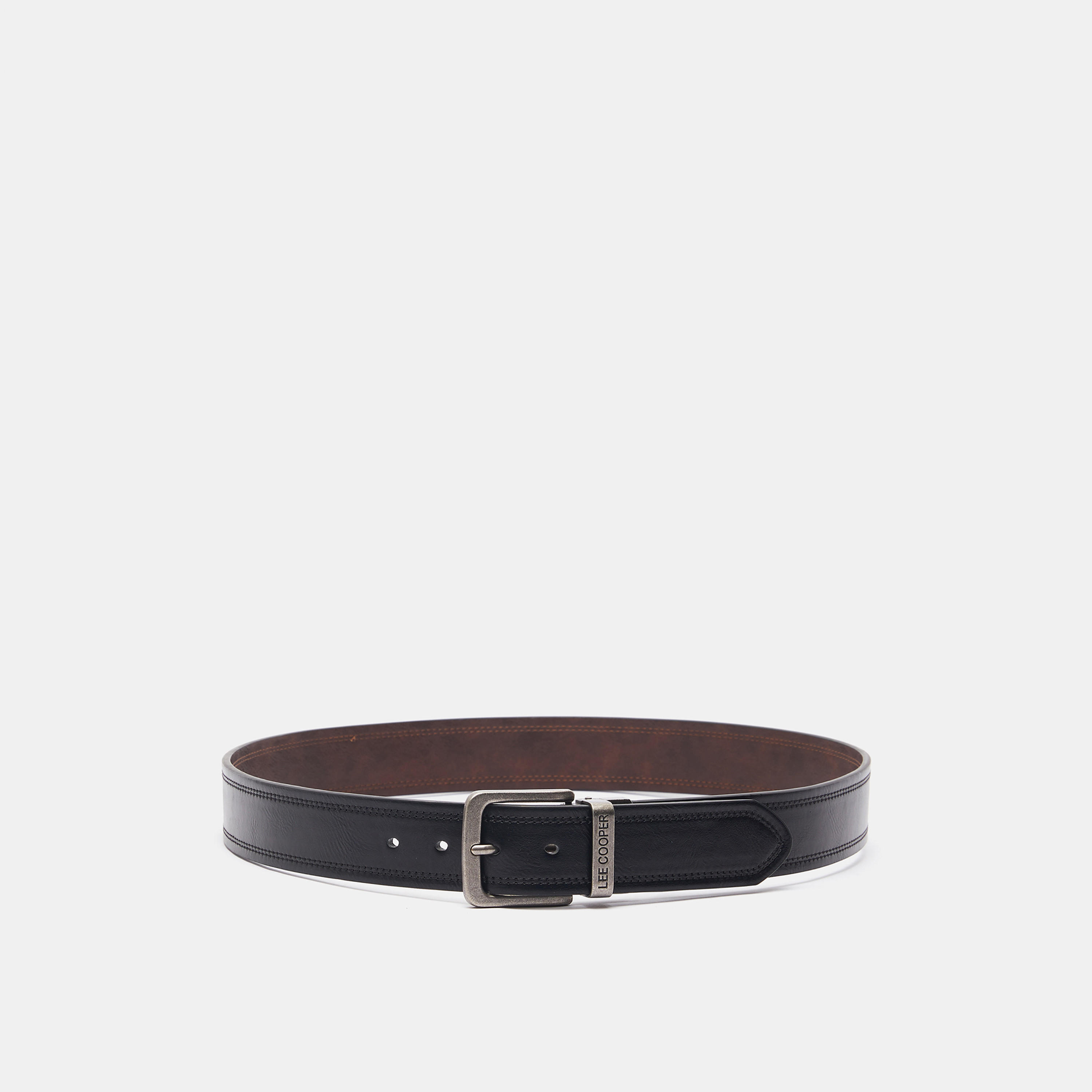 Lee Cooper Solid Belt with Pin Buckle Closure and Stitch Detailing-men-beltsandwallets-belts-image-3
