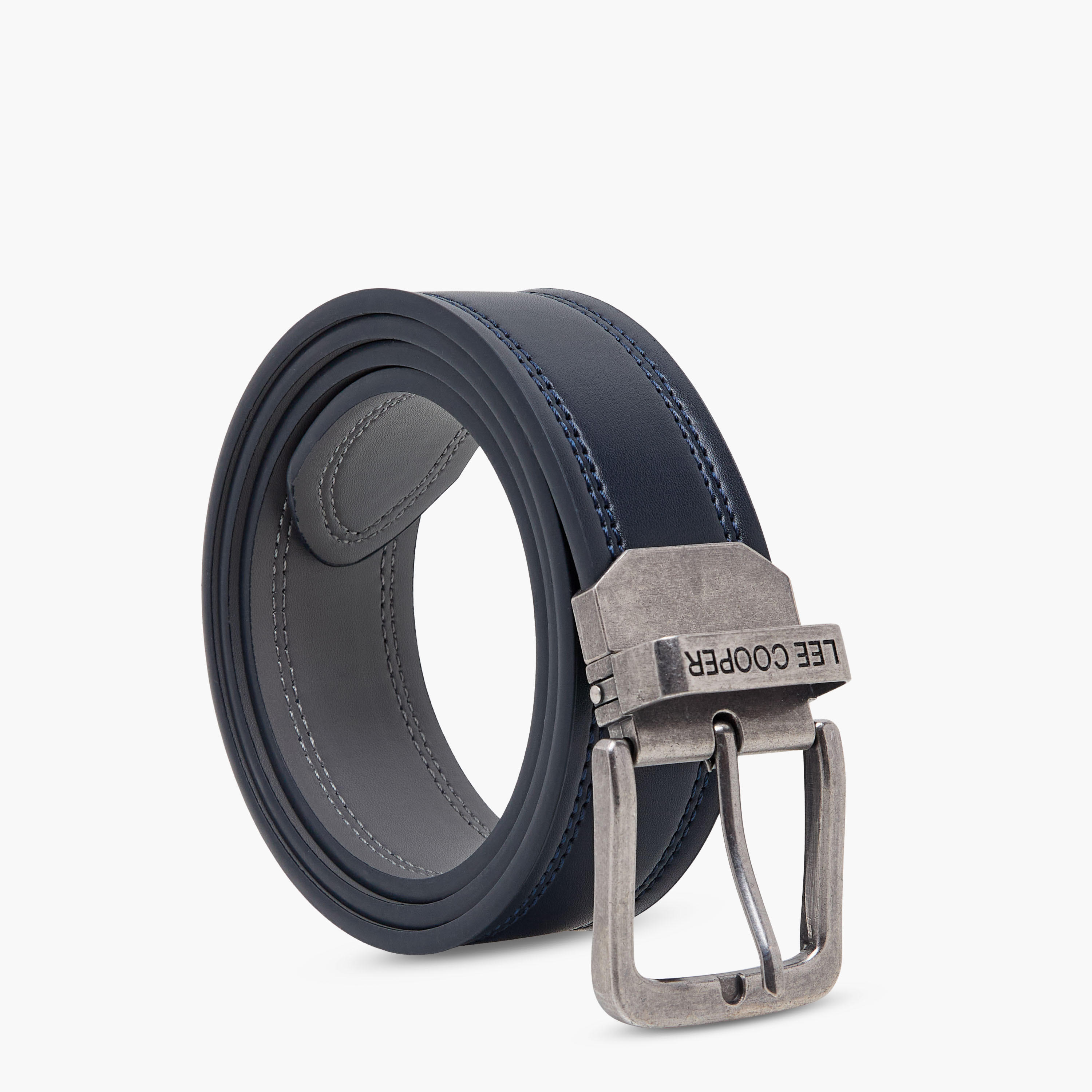 Lee Cooper Solid Belt with Pin Buckle Closure and Stitch Detailing-men-beltsandwallets-belts-image-1
