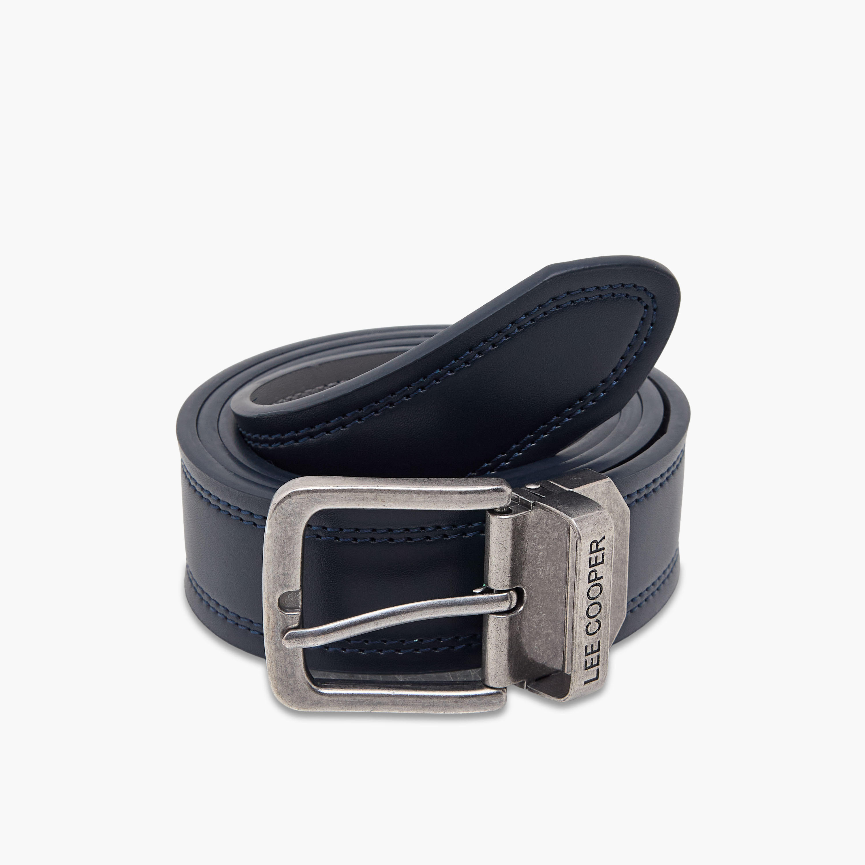 Lee Cooper Solid Belt with Pin Buckle Closure and Stitch Detailing-men-beltsandwallets-belts-image-2