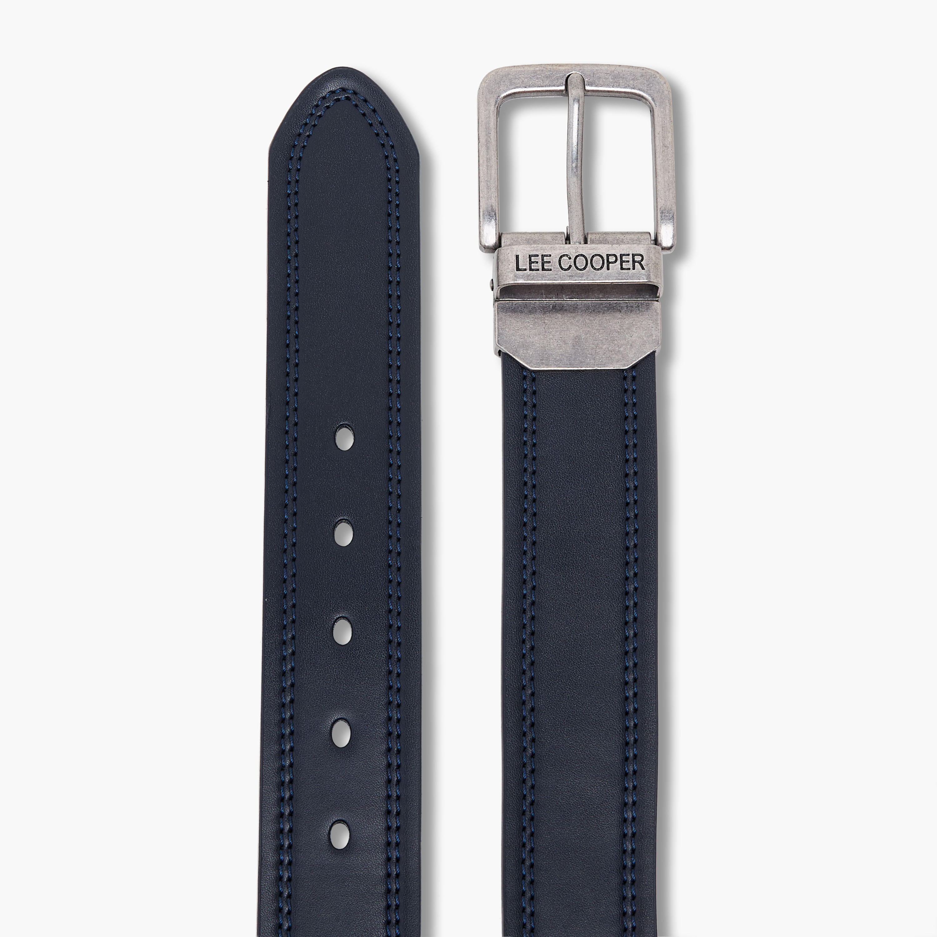 Lee Cooper Solid Belt with Pin Buckle Closure and Stitch Detailing-men-beltsandwallets-belts-image-3