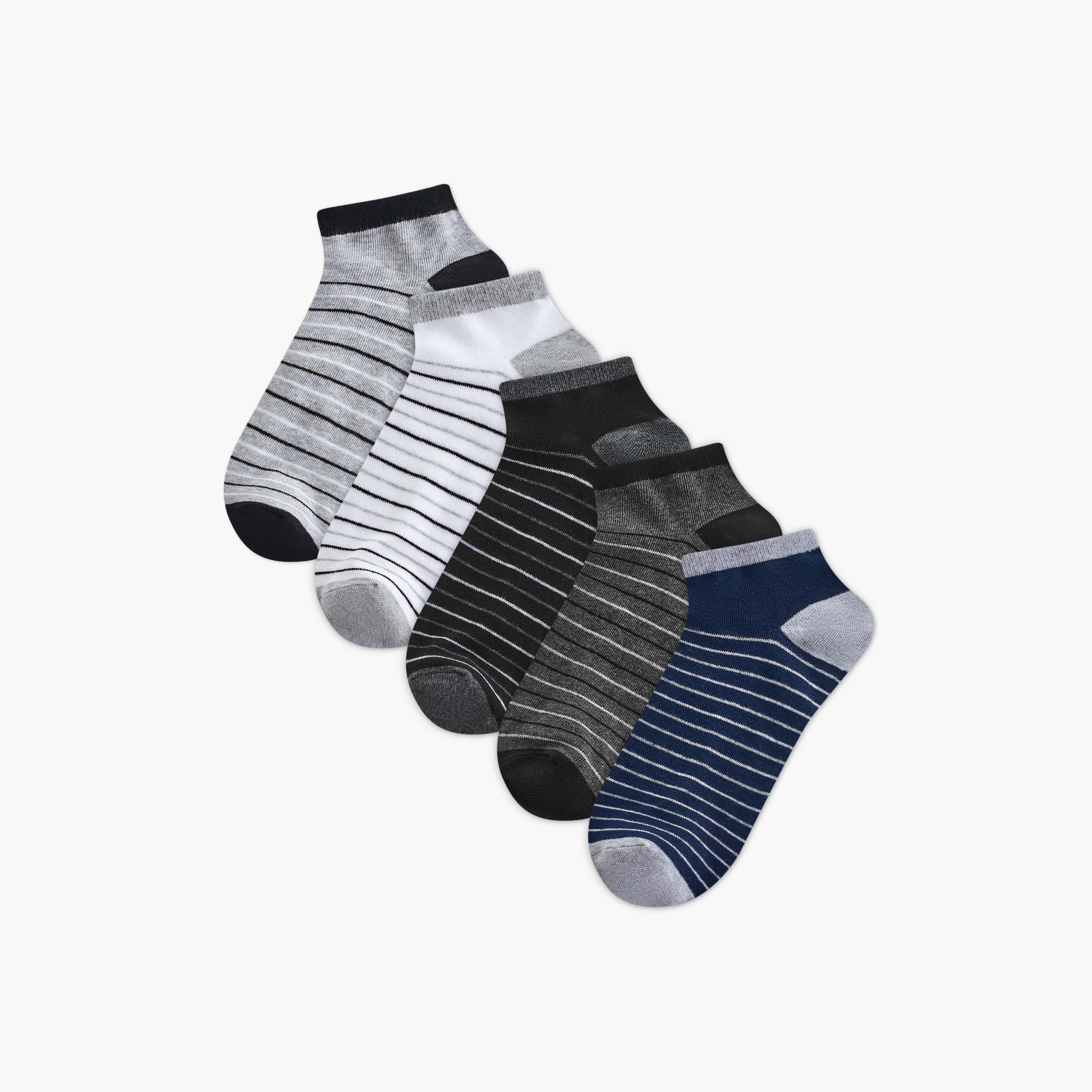 Gloo Striped Non Terry Ankle Length Socks - Set of 5-men-socks-image-1