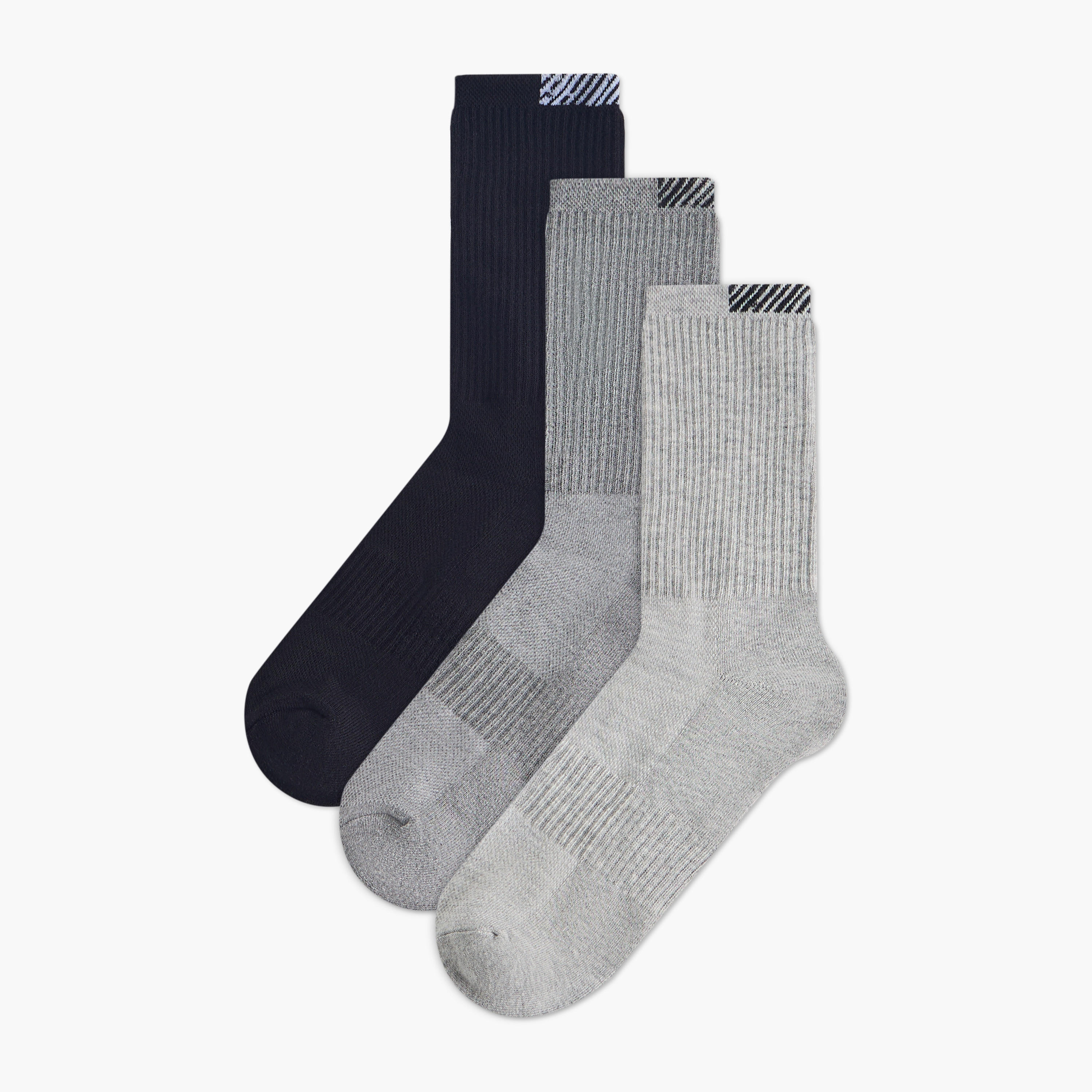 جوارب مبطنة مضلعة بطول ربلة الساق من جلو - طقم من 3 أزواج-men-socks-image-1