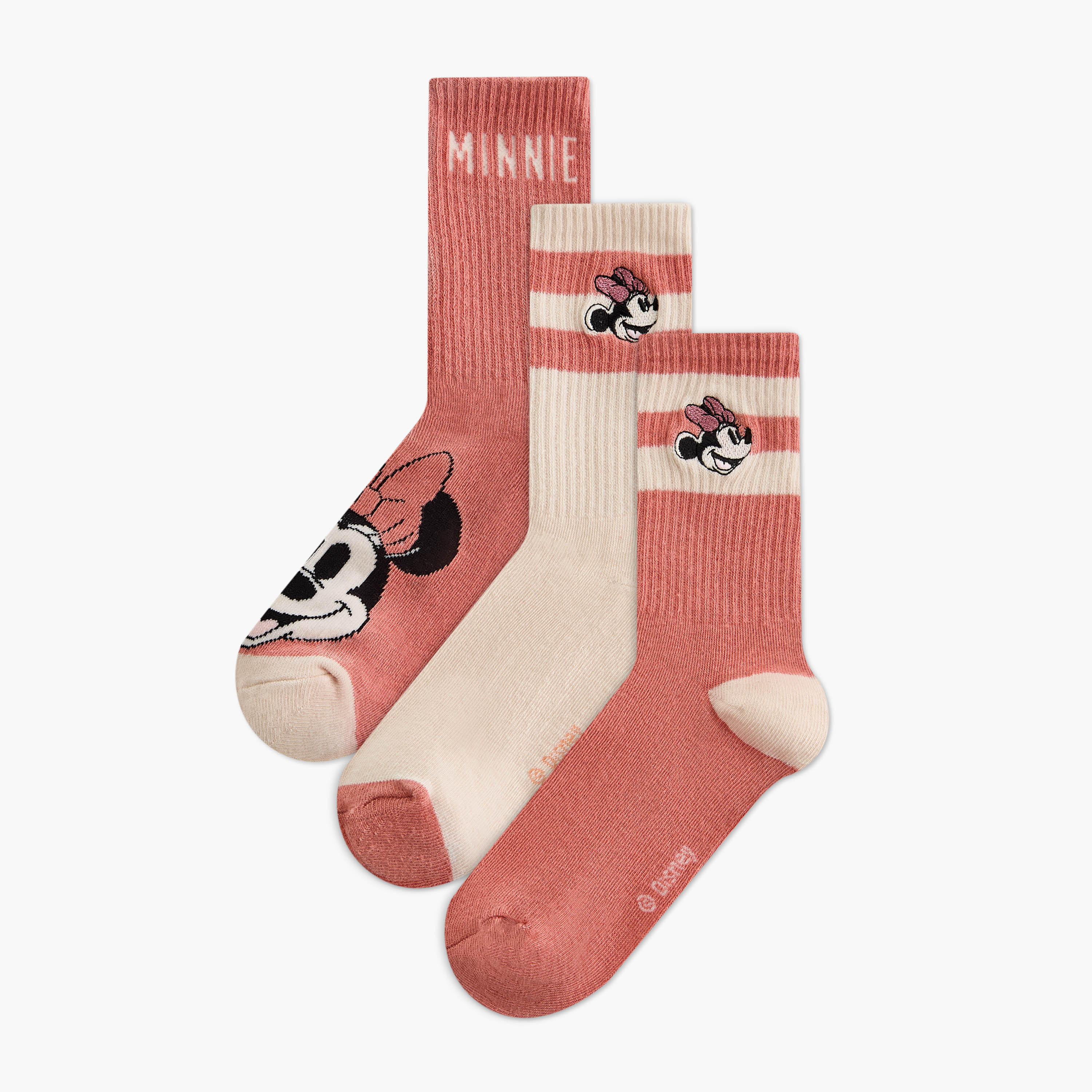 Disney Minnie Mouse Print Crew Length Socks - Set of 3-girls-accessories-socks-image-1