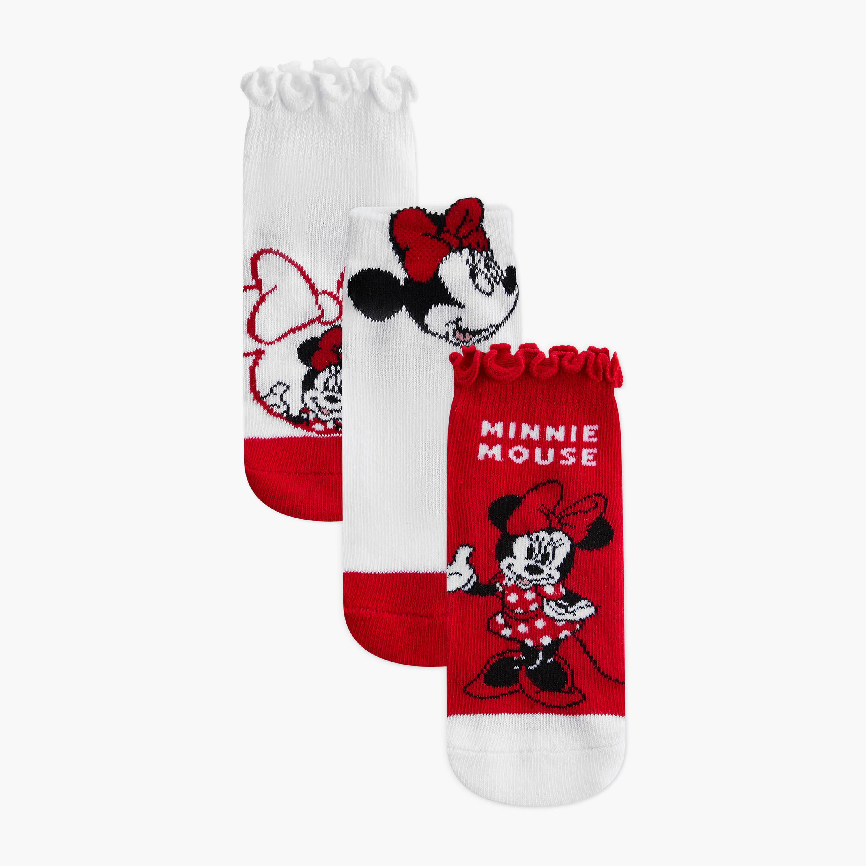 Disney Minnie Mouse Print Ankle Length Socks - Set of 3-girls-accessories-socks-image-1